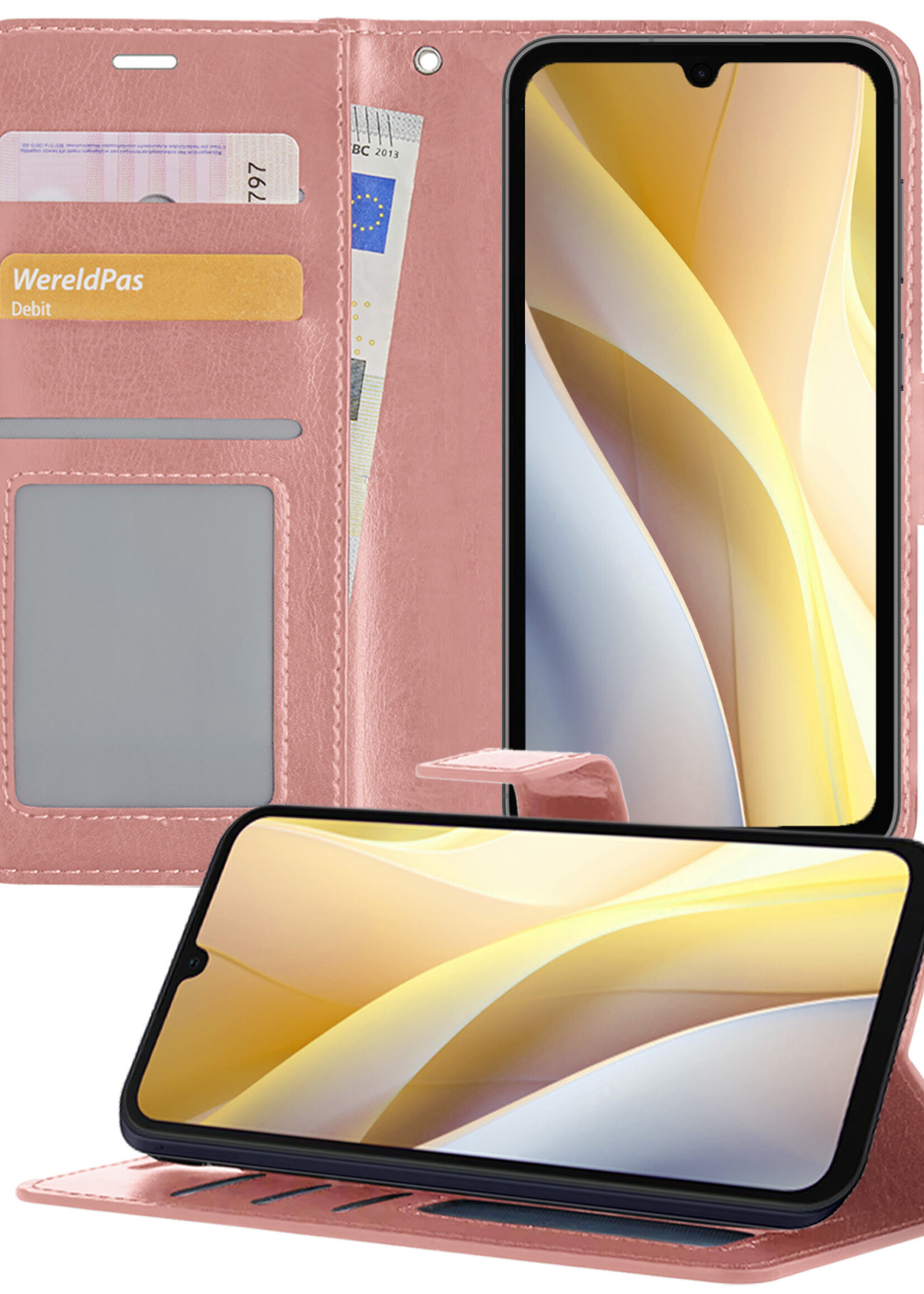 LUQ Hoesje Geschikt voor Samsung A15 Hoesje Book Case Hoes Wallet Cover - Hoes Geschikt voor Samsung Galaxy A15 Hoesje Bookcase Hoes - Rosé goud