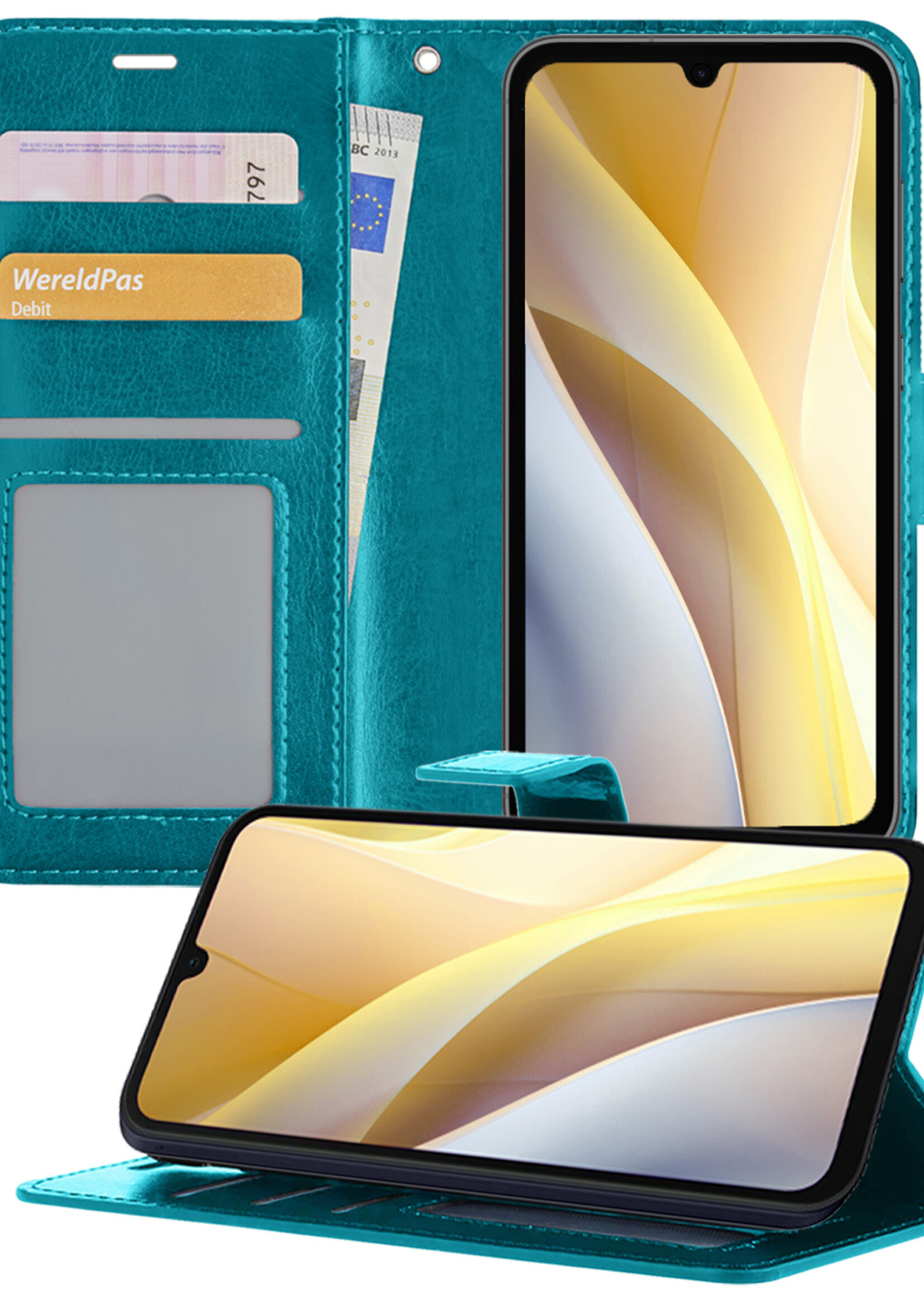 LUQ Hoesje Geschikt voor Samsung A15 Hoesje Book Case Hoes Wallet Cover - Hoes Geschikt voor Samsung Galaxy A15 Hoesje Bookcase Hoes - Turquoise