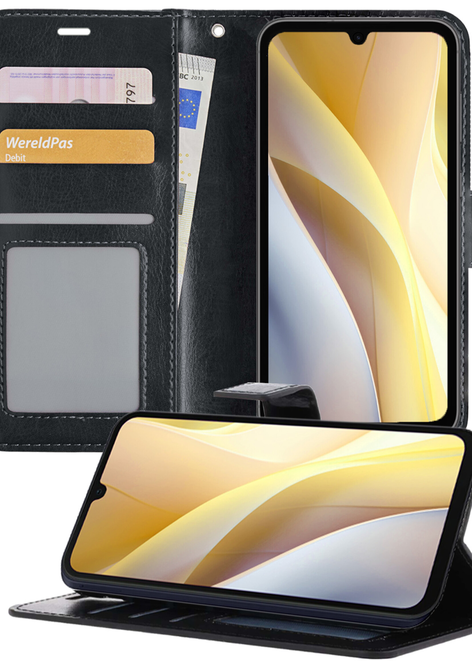 LUQ Hoesje Geschikt voor Samsung A15 Hoesje Book Case Hoes Wallet Cover - Hoes Geschikt voor Samsung Galaxy A15 Hoesje Bookcase Hoes - Zwart