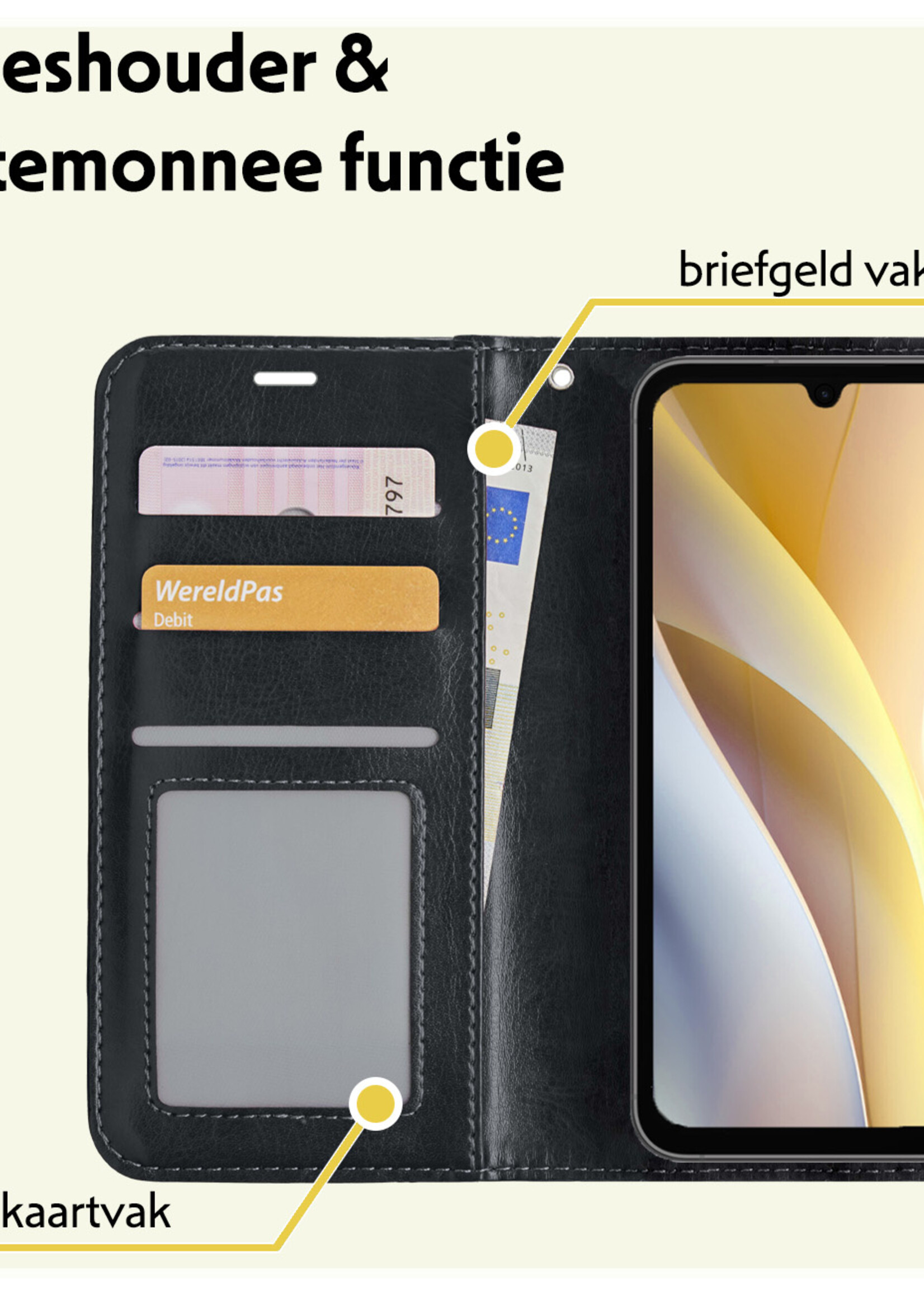 LUQ Hoesje Geschikt voor Samsung A15 Hoesje Book Case Hoes Wallet Cover - Hoes Geschikt voor Samsung Galaxy A15 Hoesje Bookcase Hoes - Zwart