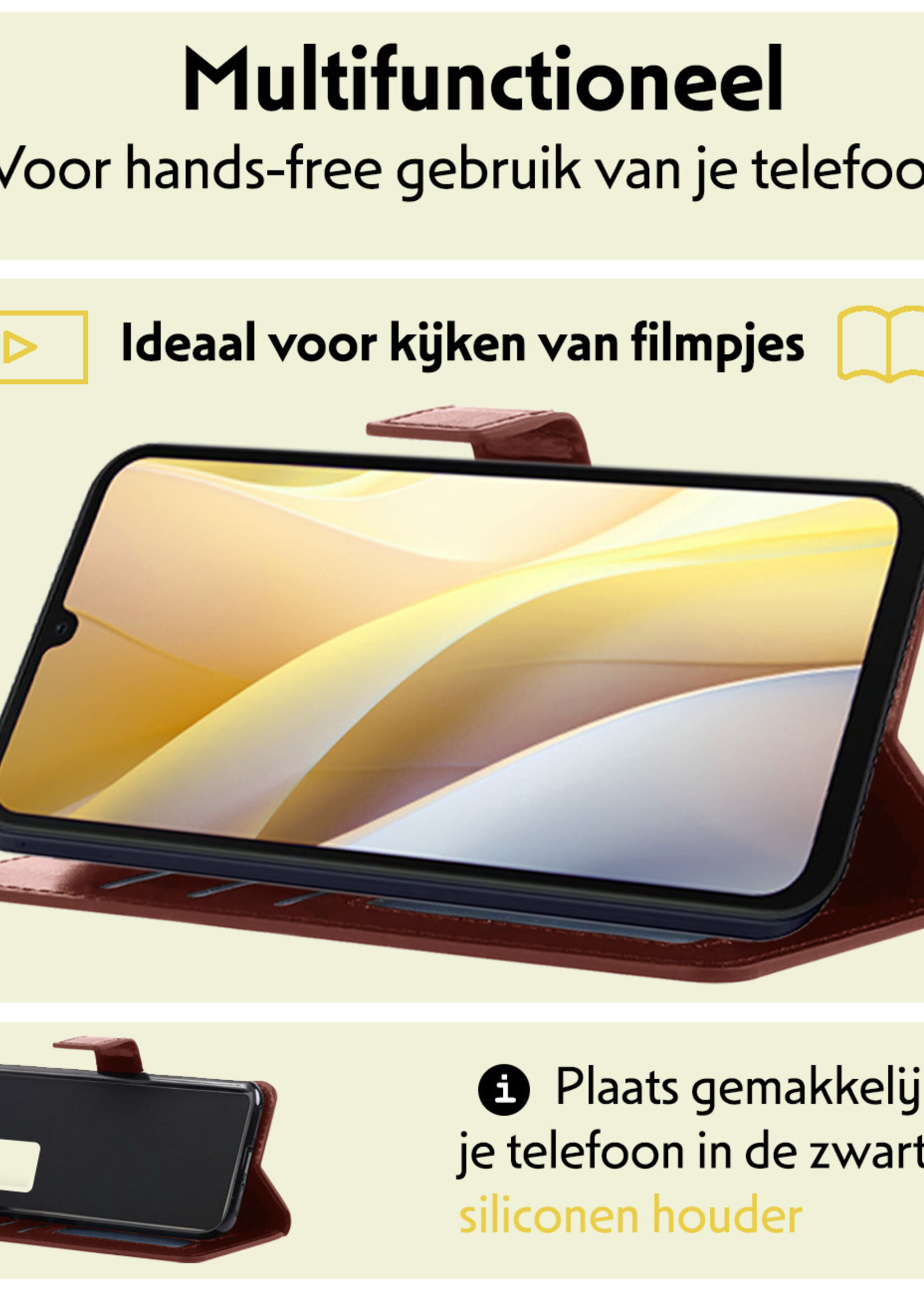 LUQ Hoesje Geschikt voor Samsung A15 Hoesje Book Case Hoes Wallet Cover Met Screenprotector - Hoes Geschikt voor Samsung Galaxy A15 Hoesje Bookcase Hoes - Bruin