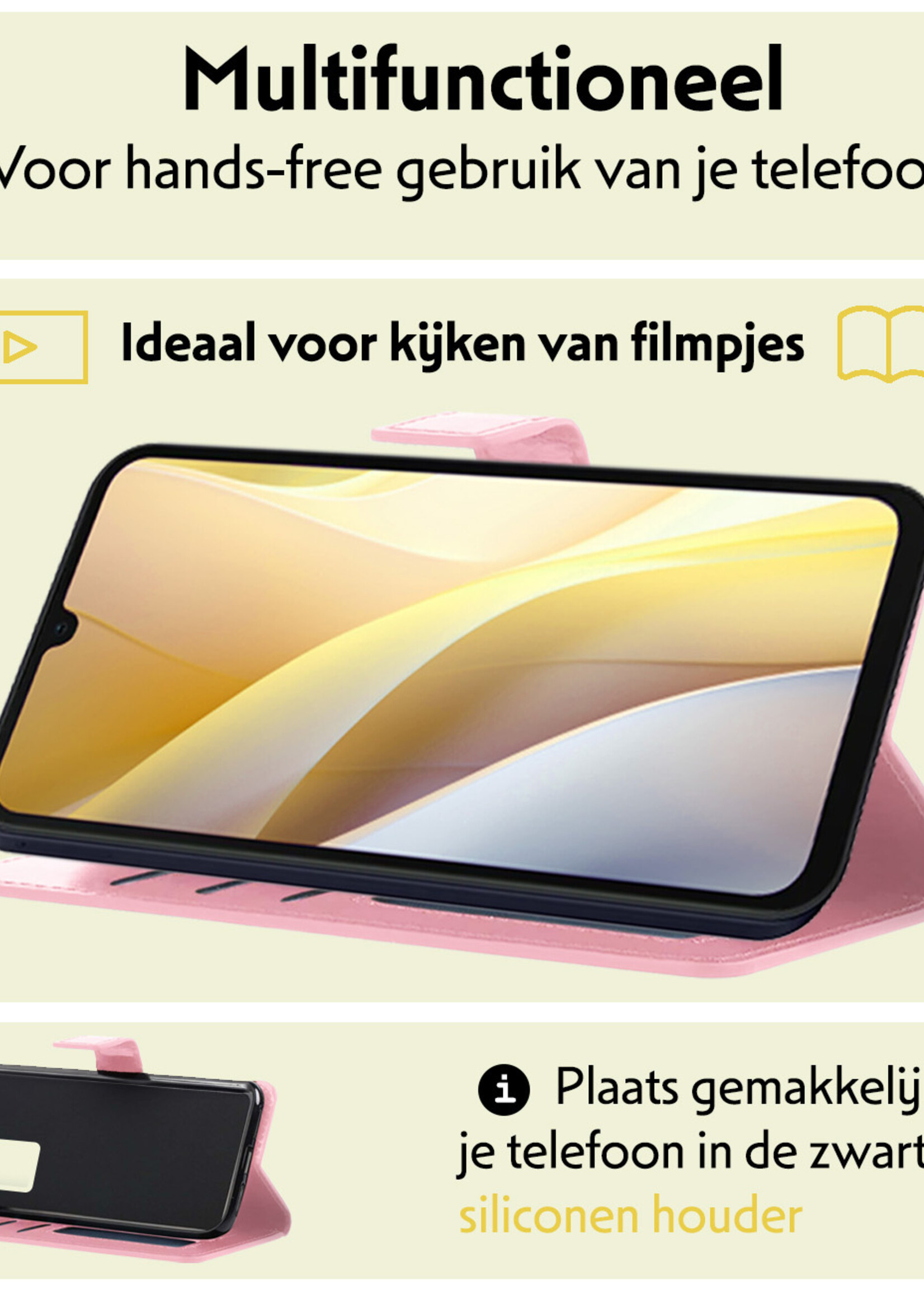 LUQ Hoesje Geschikt voor Samsung A15 Hoesje Book Case Hoes Wallet Cover Met Screenprotector - Hoes Geschikt voor Samsung Galaxy A15 Hoesje Bookcase Hoes - Lichtroze