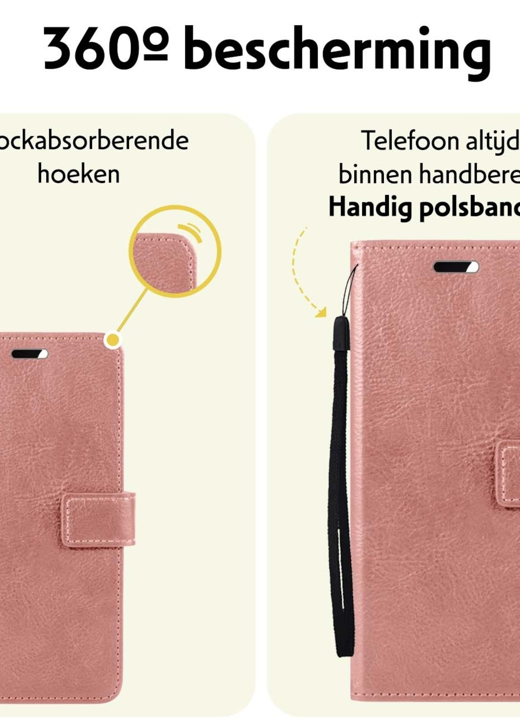 LUQ Hoesje Geschikt voor Samsung A15 Hoesje Book Case Hoes Wallet Cover Met Screenprotector - Hoes Geschikt voor Samsung Galaxy A15 Hoesje Bookcase Hoes - Rosé goud