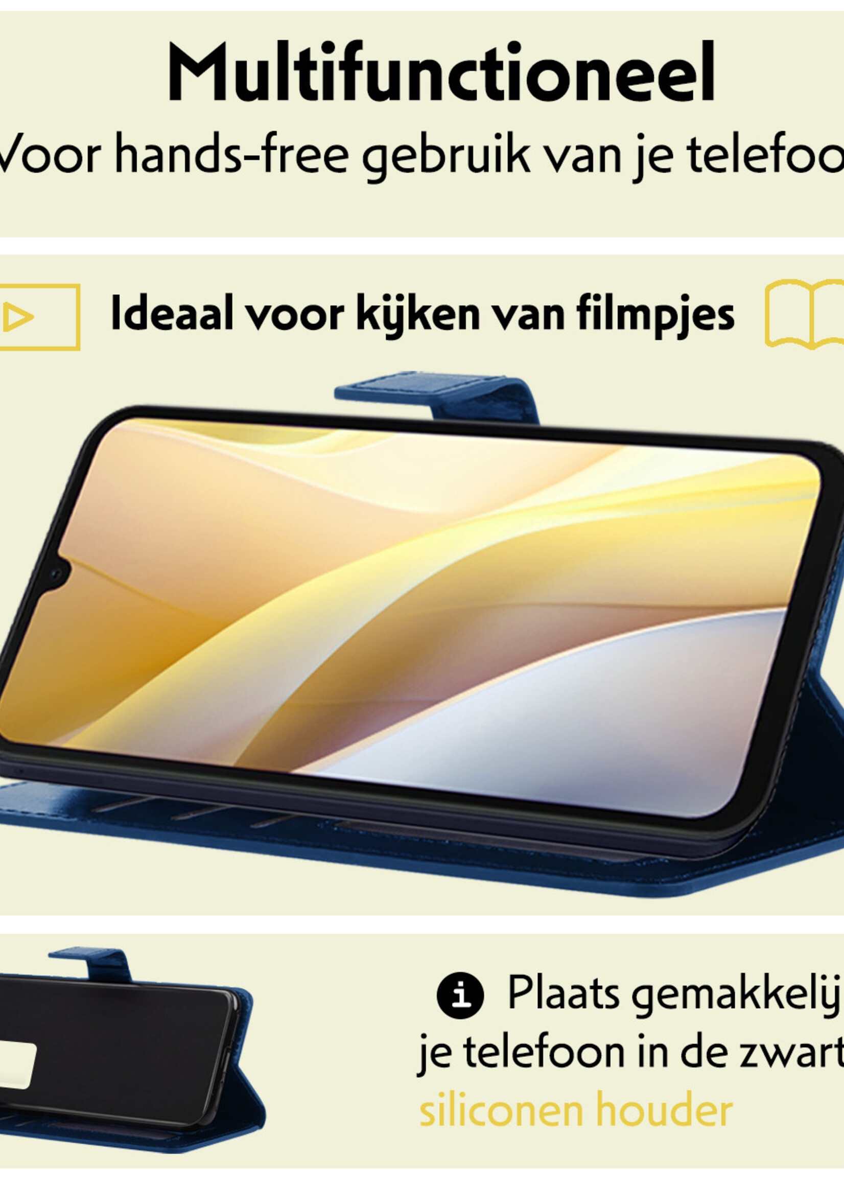 LUQ Hoesje Geschikt voor Samsung A15 Hoesje Book Case Hoes Wallet Cover Met 2x Screenprotector - Hoes Geschikt voor Samsung Galaxy A15 Hoesje Bookcase Hoes - Donkerblauw