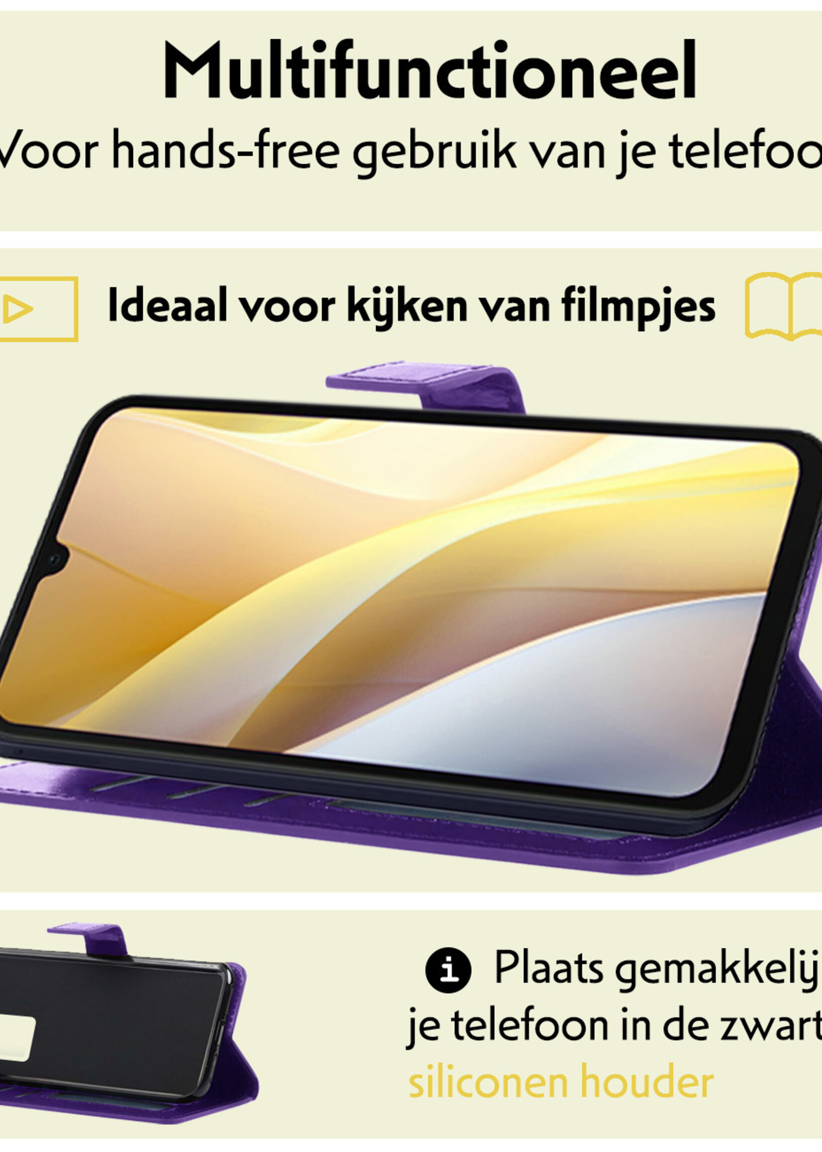 LUQ Hoesje Geschikt voor Samsung A15 Hoesje Book Case Hoes Wallet Cover Met 2x Screenprotector - Hoes Geschikt voor Samsung Galaxy A15 Hoesje Bookcase Hoes - Paars