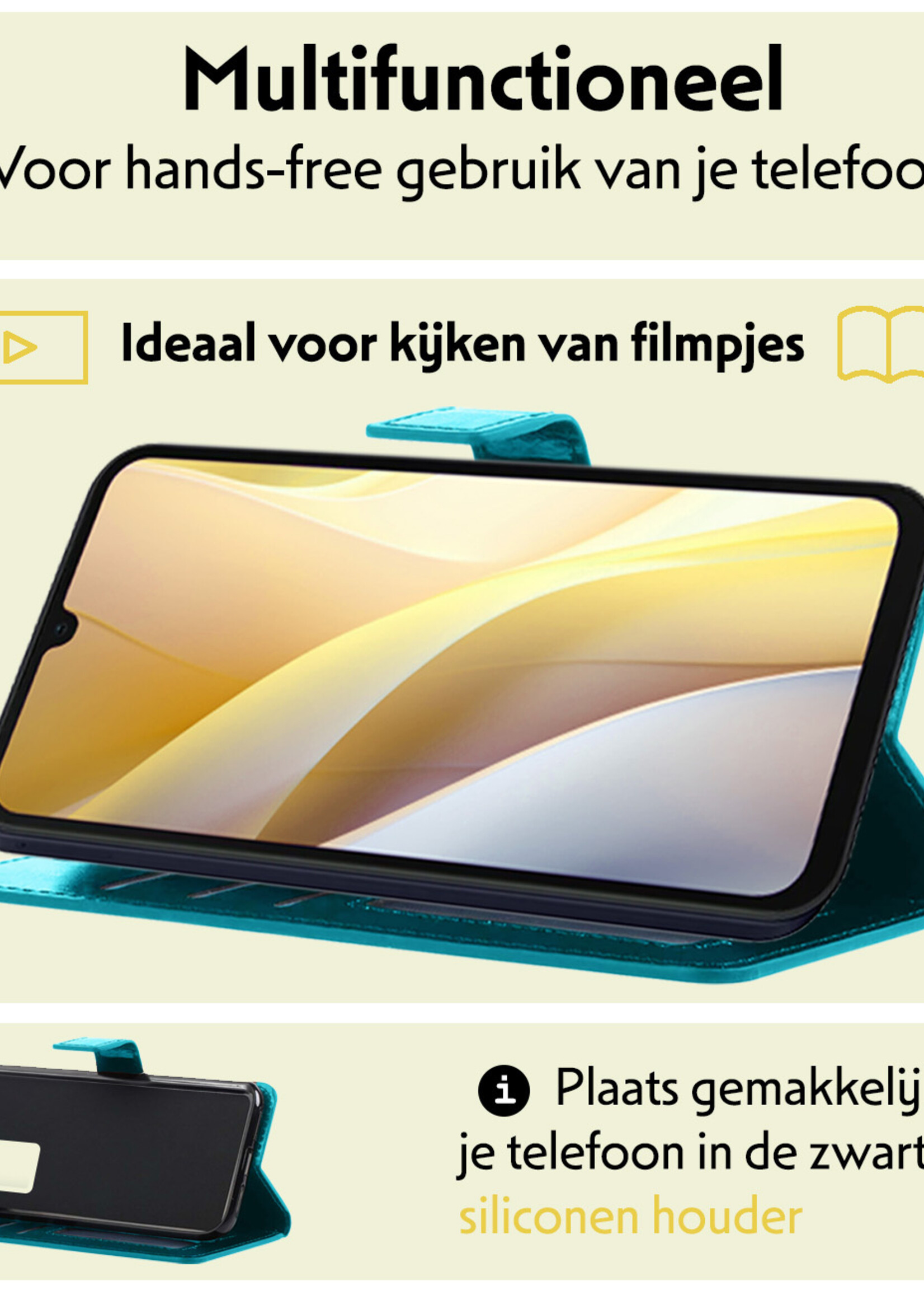 LUQ Hoesje Geschikt voor Samsung A15 Hoesje Book Case Hoes Wallet Cover Met 2x Screenprotector - Hoes Geschikt voor Samsung Galaxy A15 Hoesje Bookcase Hoes - Turquoise