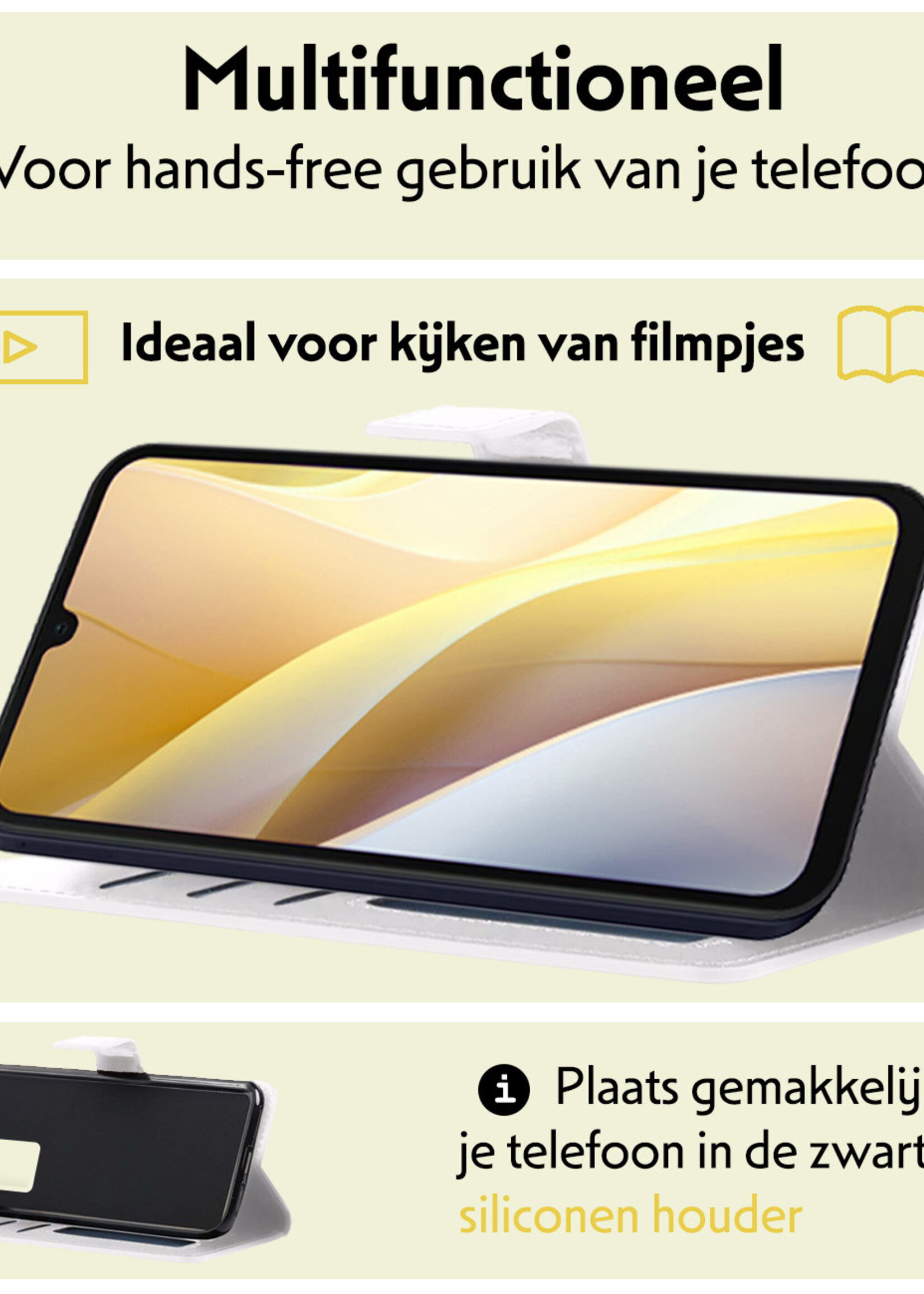 LUQ Hoesje Geschikt voor Samsung A15 Hoesje Book Case Hoes Wallet Cover Met 2x Screenprotector - Hoes Geschikt voor Samsung Galaxy A15 Hoesje Bookcase Hoes - Wit