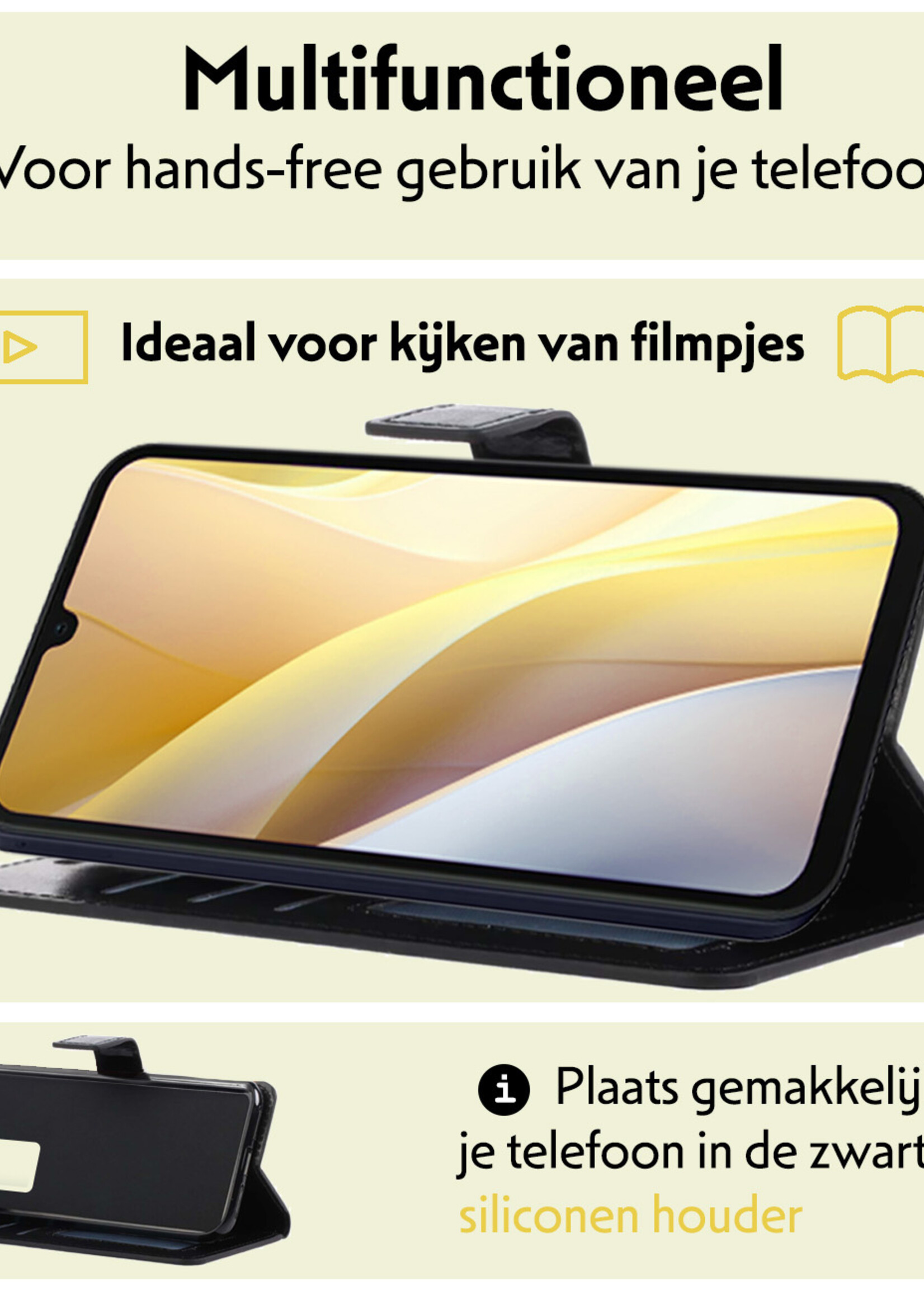 LUQ Hoesje Geschikt voor Samsung A15 Hoesje Book Case Hoes Wallet Cover Met 2x Screenprotector - Hoes Geschikt voor Samsung Galaxy A15 Hoesje Bookcase Hoes - Zwart