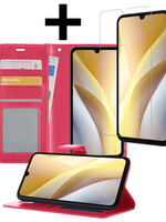 LUQ LUQ Samsung Galaxy A15 Hoesje Bookcase Met Screenprotector - Donkerroze