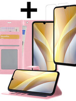 LUQ LUQ Samsung Galaxy A15 Hoesje Bookcase Met Screenprotector - Lichtroze