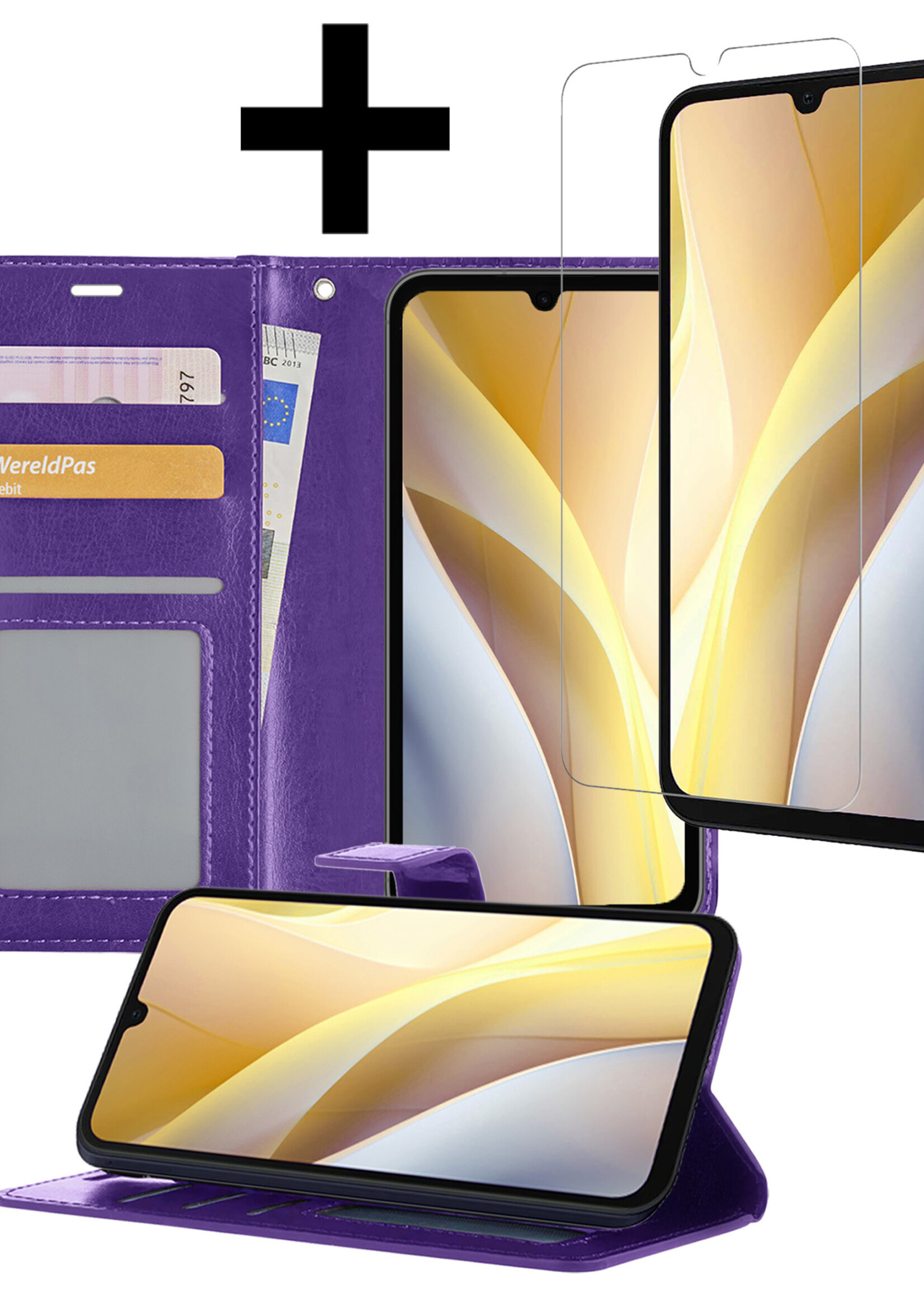 LUQ Hoesje Geschikt voor Samsung A15 Hoesje Book Case Hoes Wallet Cover Met Screenprotector - Hoes Geschikt voor Samsung Galaxy A15 Hoesje Bookcase Hoes - Paars