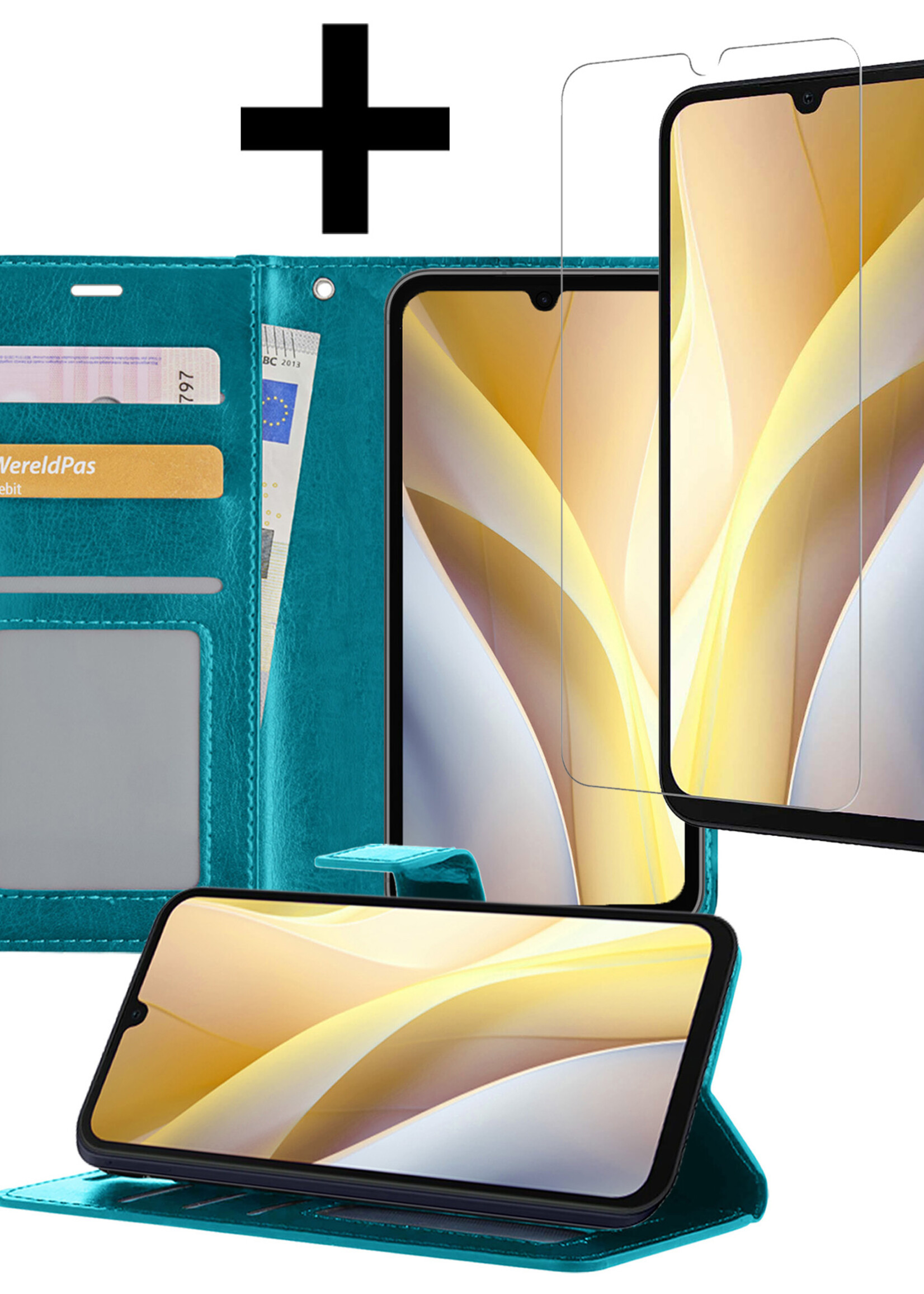 LUQ Hoesje Geschikt voor Samsung A15 Hoesje Book Case Hoes Wallet Cover Met Screenprotector - Hoes Geschikt voor Samsung Galaxy A15 Hoesje Bookcase Hoes - Turquoise