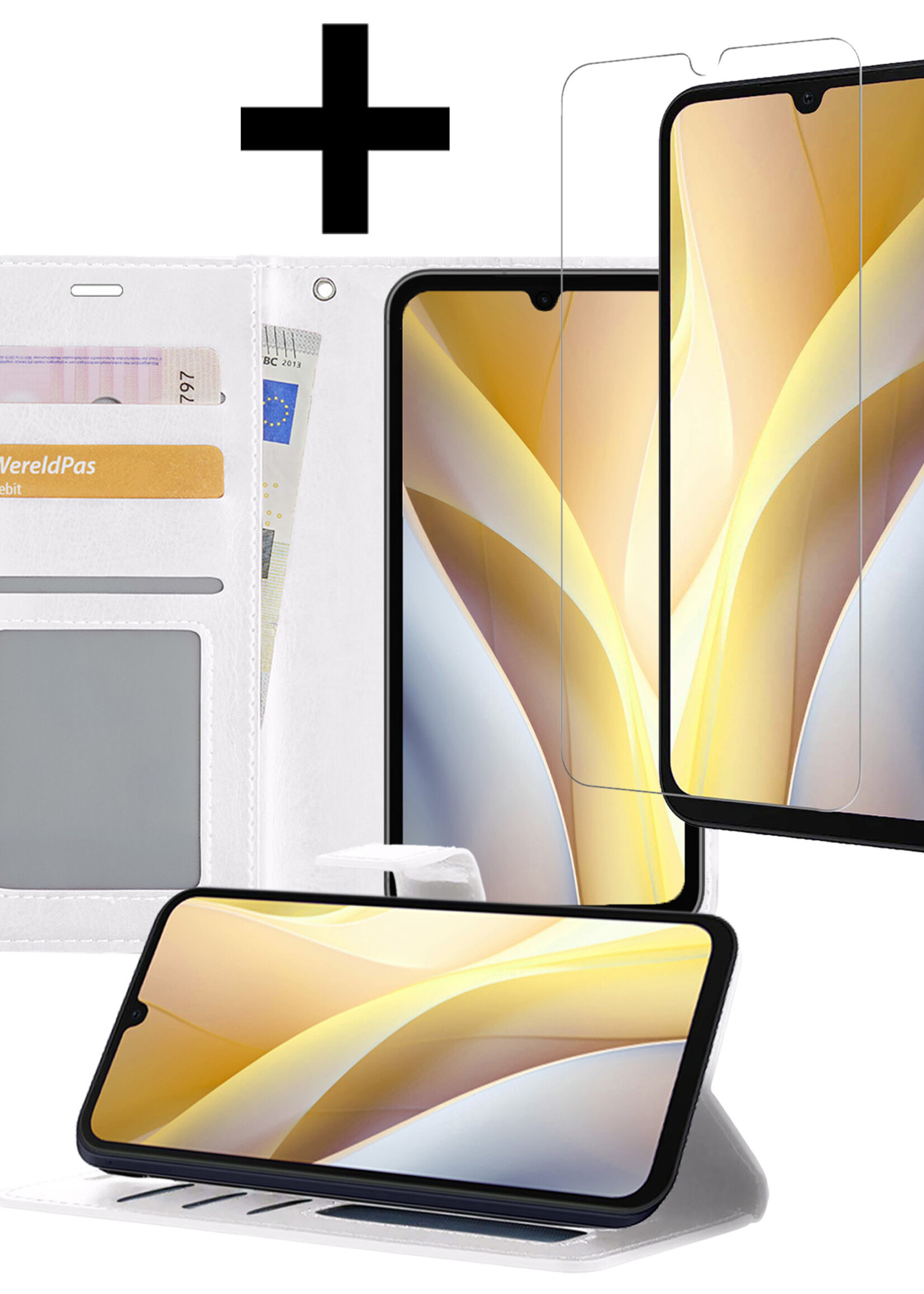 LUQ Hoesje Geschikt voor Samsung A15 Hoesje Book Case Hoes Wallet Cover Met Screenprotector - Hoes Geschikt voor Samsung Galaxy A15 Hoesje Bookcase Hoes - Wit