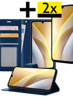 LUQ LUQ Samsung Galaxy A15 Hoesje Bookcase Met 2x Screenprotector - Donkerblauw