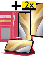 LUQ LUQ Samsung Galaxy A15 Hoesje Bookcase Met 2x Screenprotector - Donkerroze