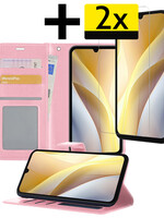 LUQ LUQ Samsung Galaxy A15 Hoesje Bookcase Met 2x Screenprotector - Lichtroze