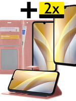 LUQ LUQ Samsung Galaxy A15 Hoesje Bookcase Met 2x Screenprotector - Rose Goud