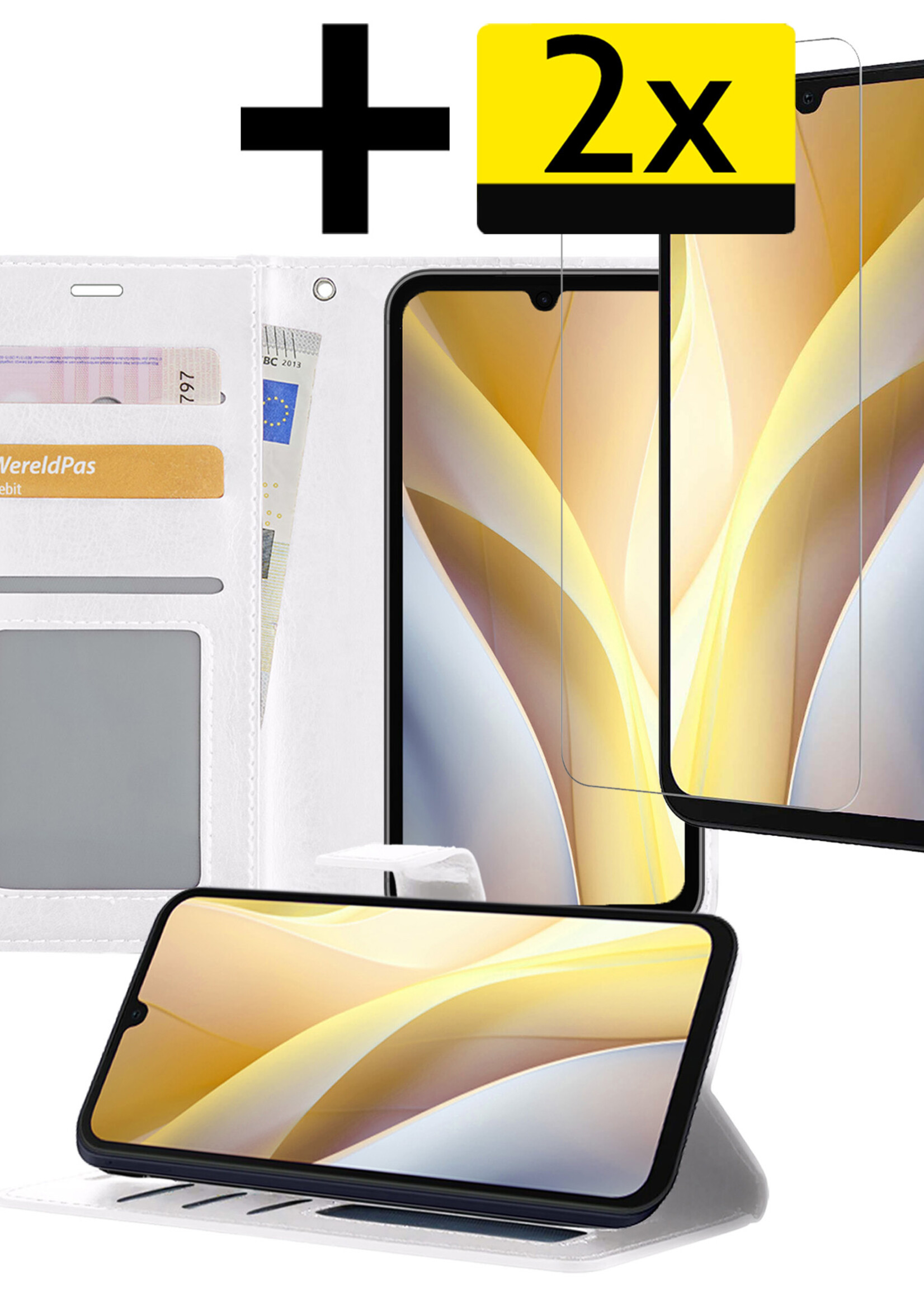 LUQ Hoesje Geschikt voor Samsung A15 Hoesje Book Case Hoes Wallet Cover Met 2x Screenprotector - Hoes Geschikt voor Samsung Galaxy A15 Hoesje Bookcase Hoes - Wit