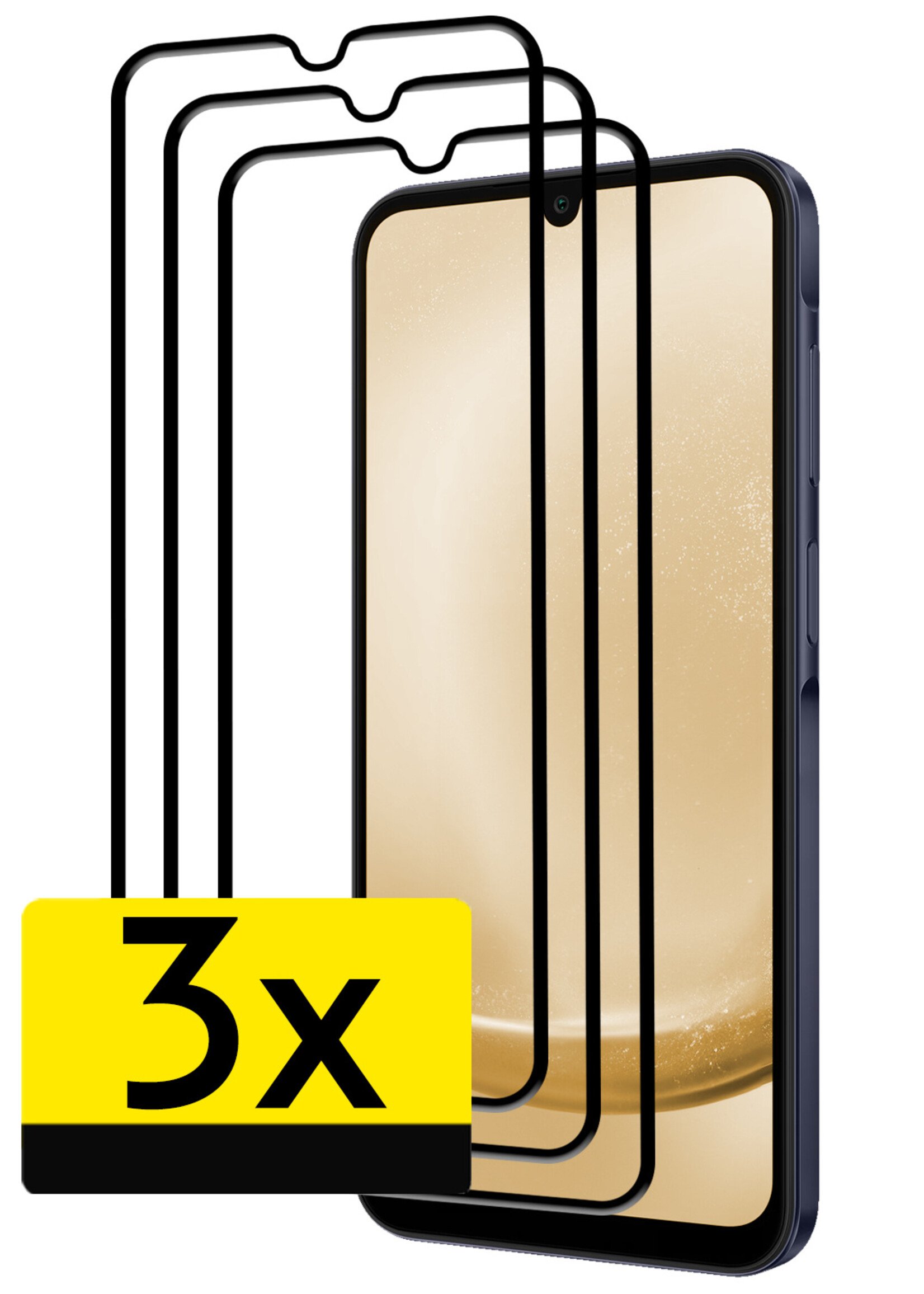 LUQ Screenprotector Geschikt voor Samsung A25 Screenprotector Glas Full Cover - Screenprotector Geschikt voor Samsung Galaxy A25 Screenprotector Full Cover - 3 Stuks