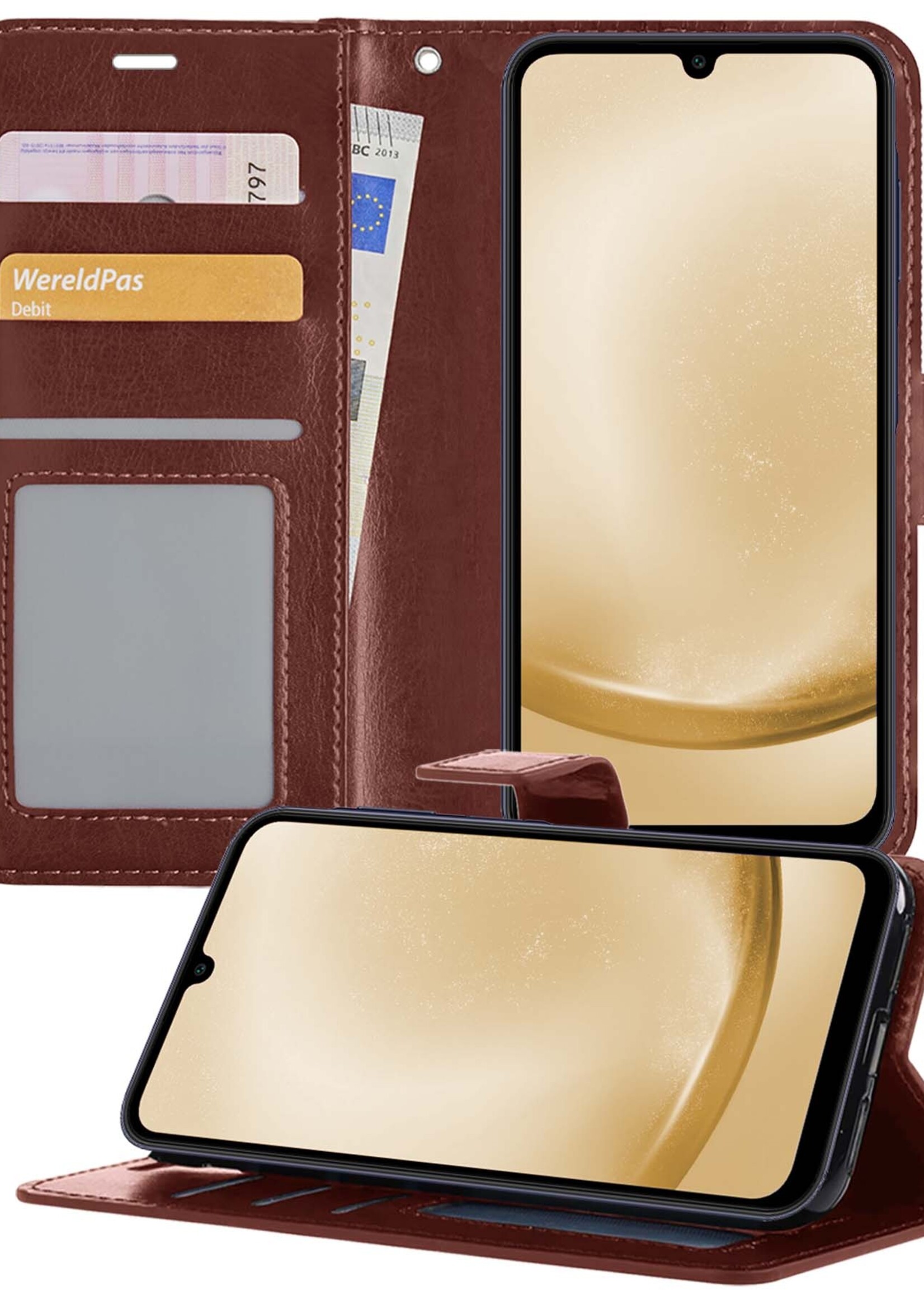 LUQ Hoesje Geschikt voor Samsung A25 Hoesje Book Case Hoes Wallet Cover - Hoes Geschikt voor Samsung Galaxy A25 Hoesje Bookcase Hoes - Bruin