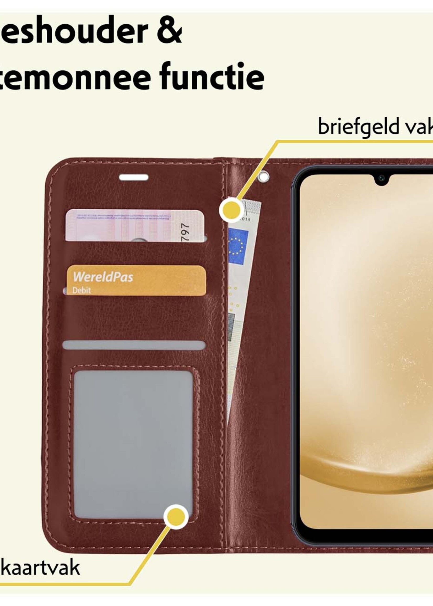 LUQ Hoesje Geschikt voor Samsung A25 Hoesje Book Case Hoes Wallet Cover - Hoes Geschikt voor Samsung Galaxy A25 Hoesje Bookcase Hoes - Bruin