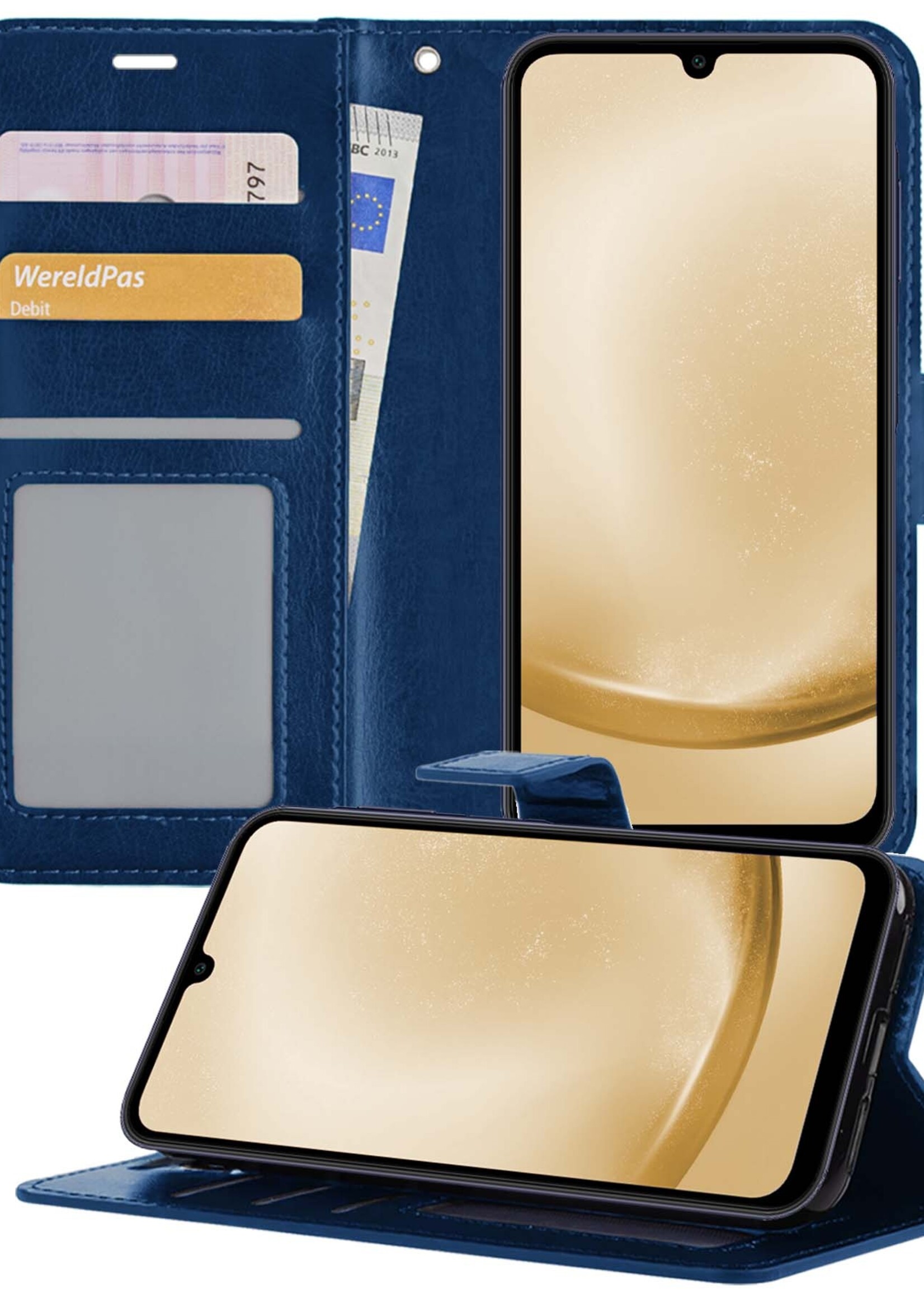 LUQ Hoesje Geschikt voor Samsung A25 Hoesje Book Case Hoes Wallet Cover - Hoes Geschikt voor Samsung Galaxy A25 Hoesje Bookcase Hoes - Donkerblauw