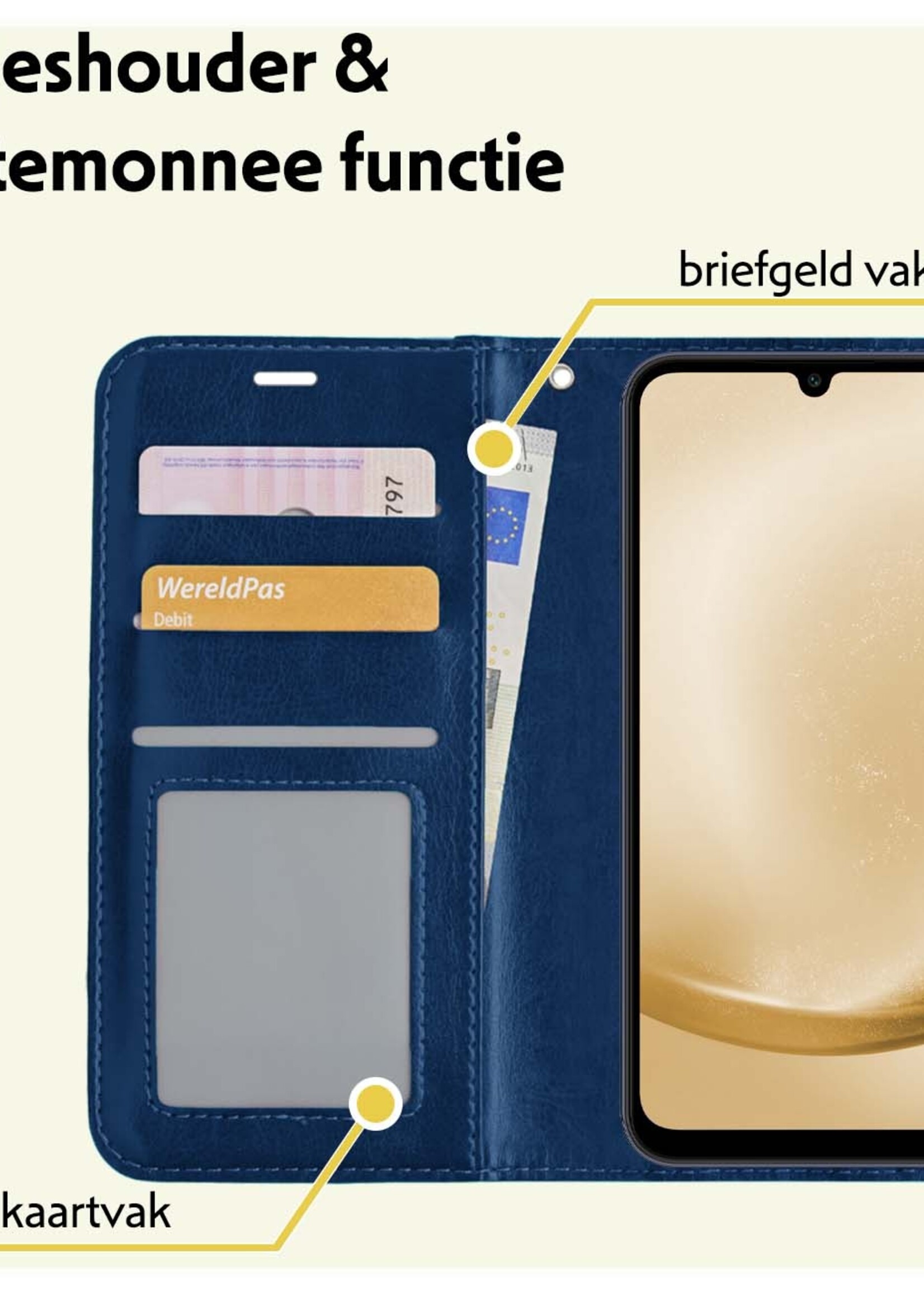 LUQ Hoesje Geschikt voor Samsung A25 Hoesje Book Case Hoes Wallet Cover - Hoes Geschikt voor Samsung Galaxy A25 Hoesje Bookcase Hoes - Donkerblauw