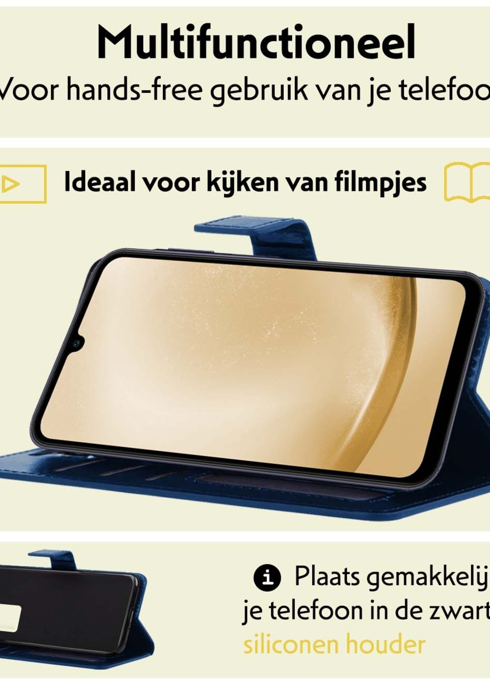 LUQ Hoesje Geschikt voor Samsung A25 Hoesje Book Case Hoes Wallet Cover - Hoes Geschikt voor Samsung Galaxy A25 Hoesje Bookcase Hoes - Donkerblauw