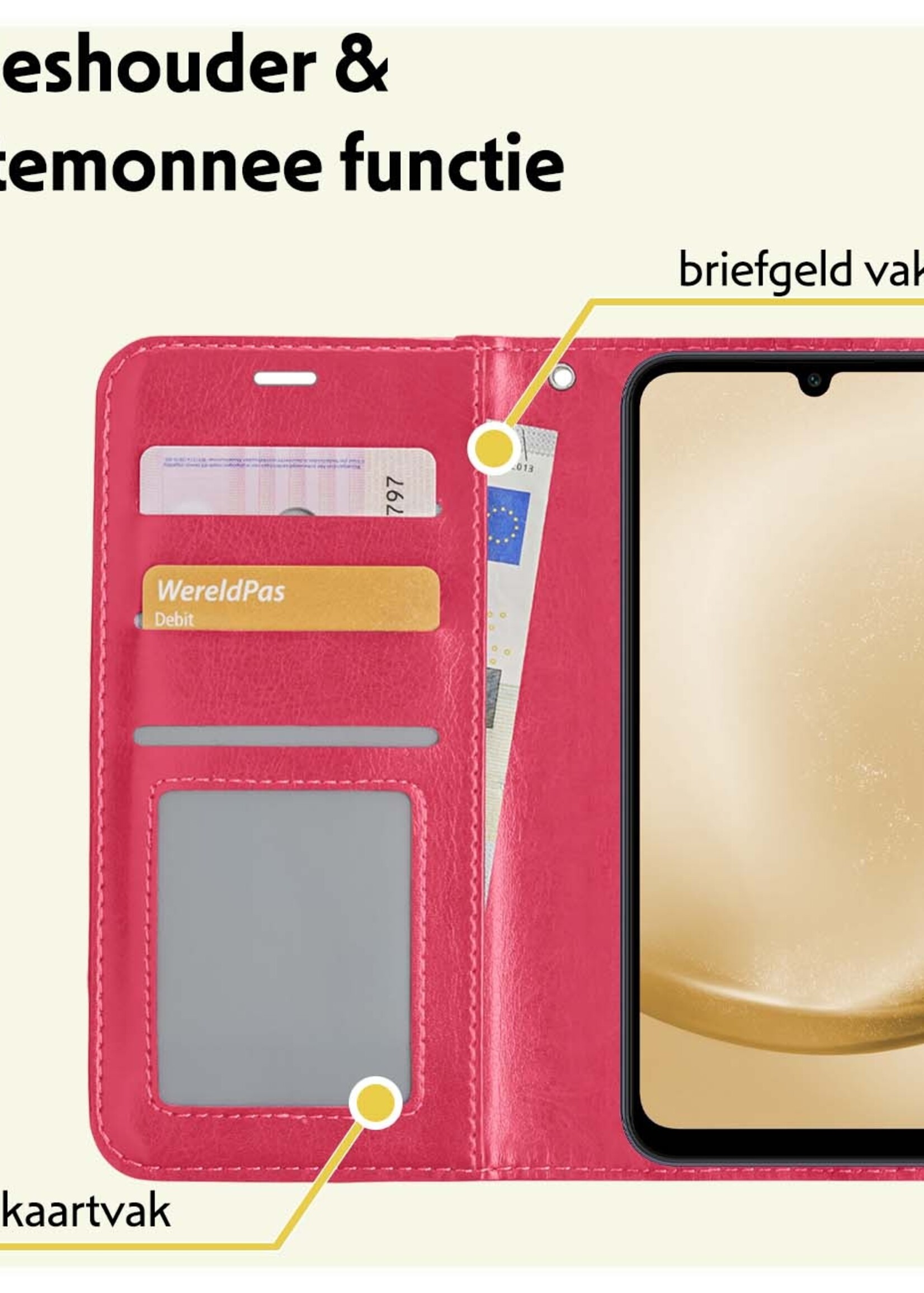 LUQ Hoesje Geschikt voor Samsung A25 Hoesje Book Case Hoes Wallet Cover - Hoes Geschikt voor Samsung Galaxy A25 Hoesje Bookcase Hoes - Donkerroze