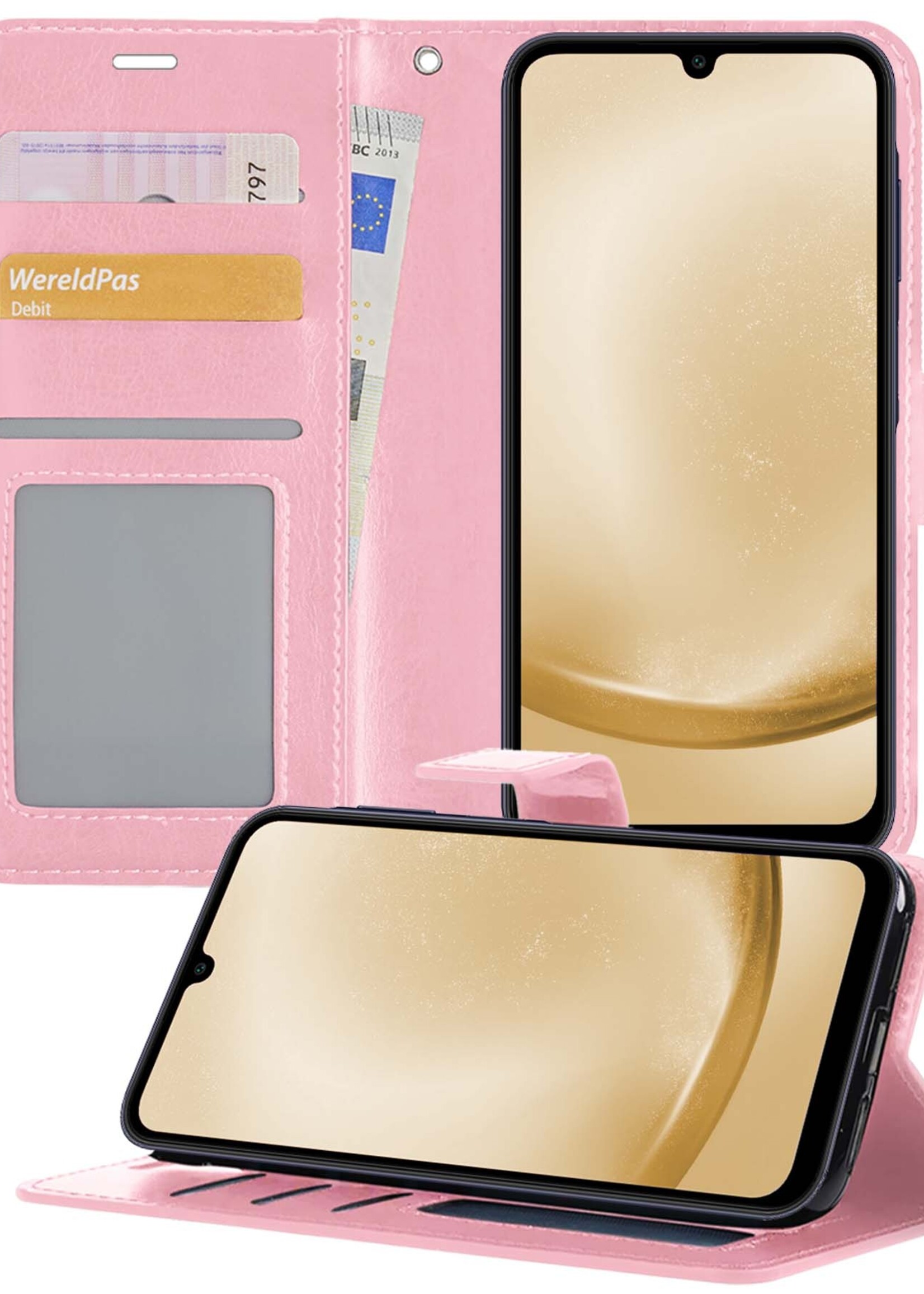 LUQ Hoesje Geschikt voor Samsung A25 Hoesje Book Case Hoes Wallet Cover - Hoes Geschikt voor Samsung Galaxy A25 Hoesje Bookcase Hoes - Lichtroze