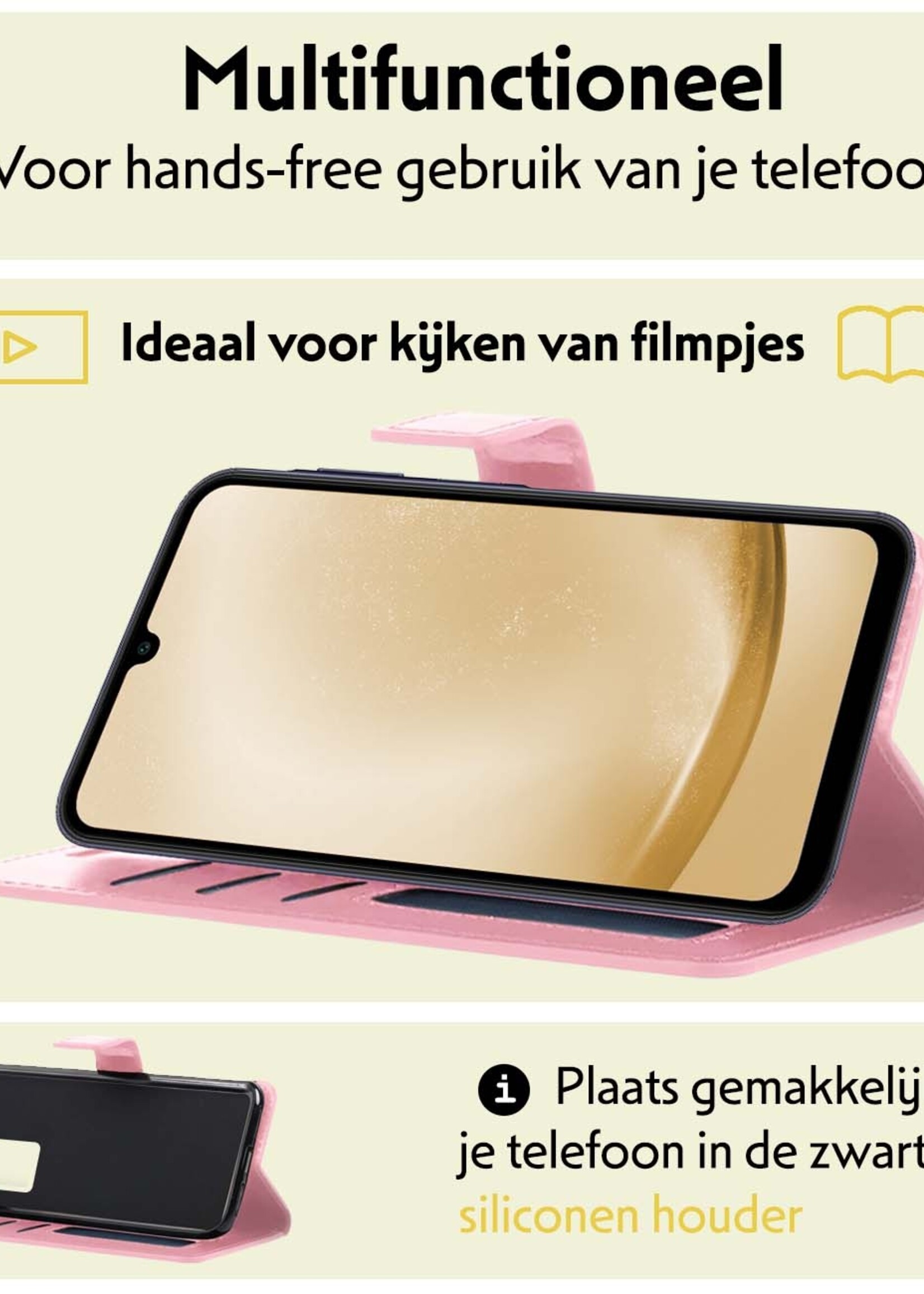 LUQ Hoesje Geschikt voor Samsung A25 Hoesje Book Case Hoes Wallet Cover - Hoes Geschikt voor Samsung Galaxy A25 Hoesje Bookcase Hoes - Lichtroze