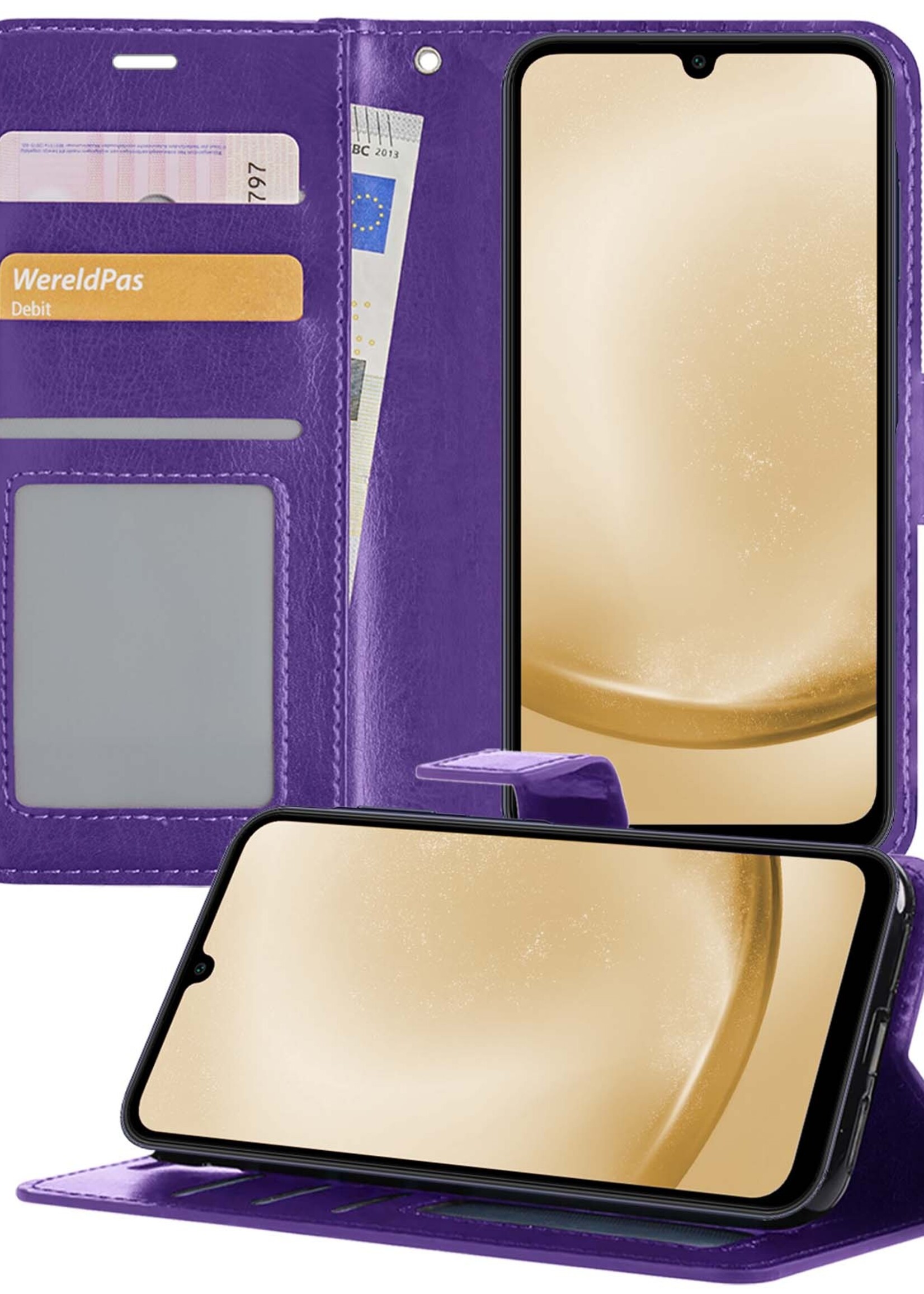 LUQ Hoesje Geschikt voor Samsung A25 Hoesje Book Case Hoes Wallet Cover - Hoes Geschikt voor Samsung Galaxy A25 Hoesje Bookcase Hoes - Paars