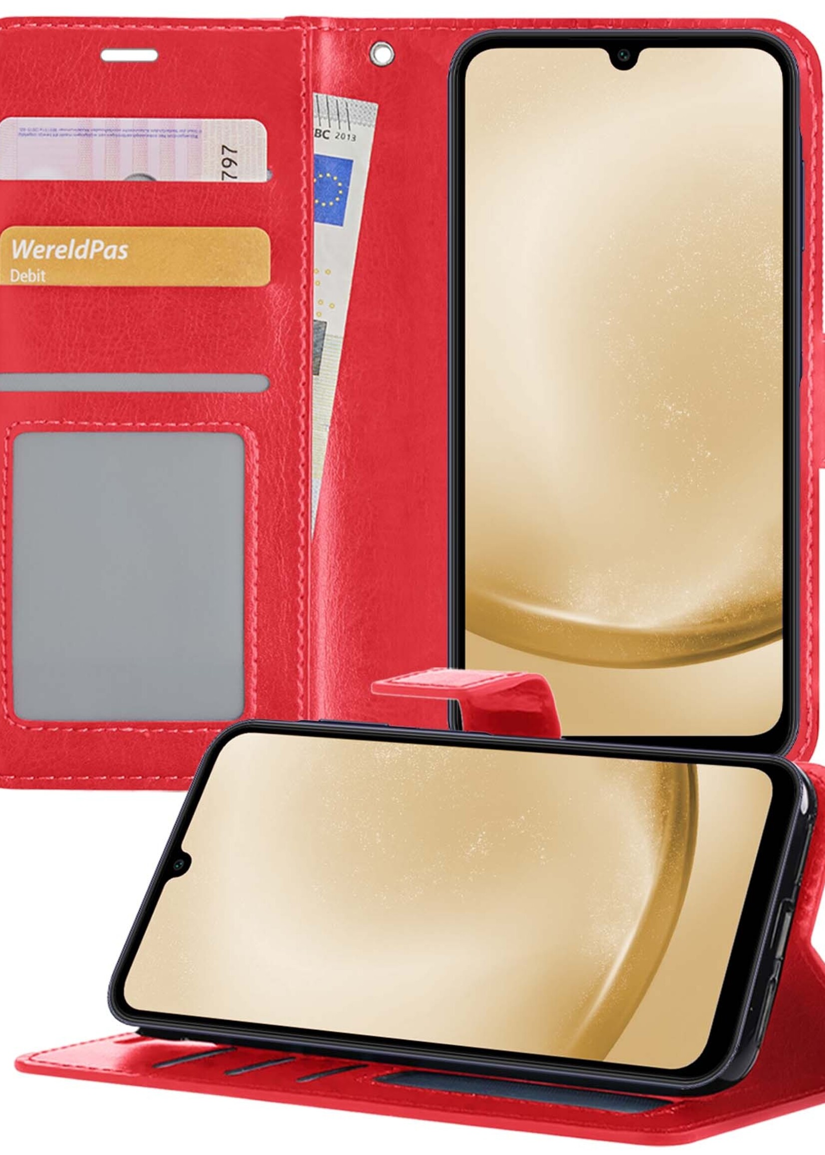 LUQ Hoesje Geschikt voor Samsung A25 Hoesje Book Case Hoes Wallet Cover - Hoes Geschikt voor Samsung Galaxy A25 Hoesje Bookcase Hoes - Rood