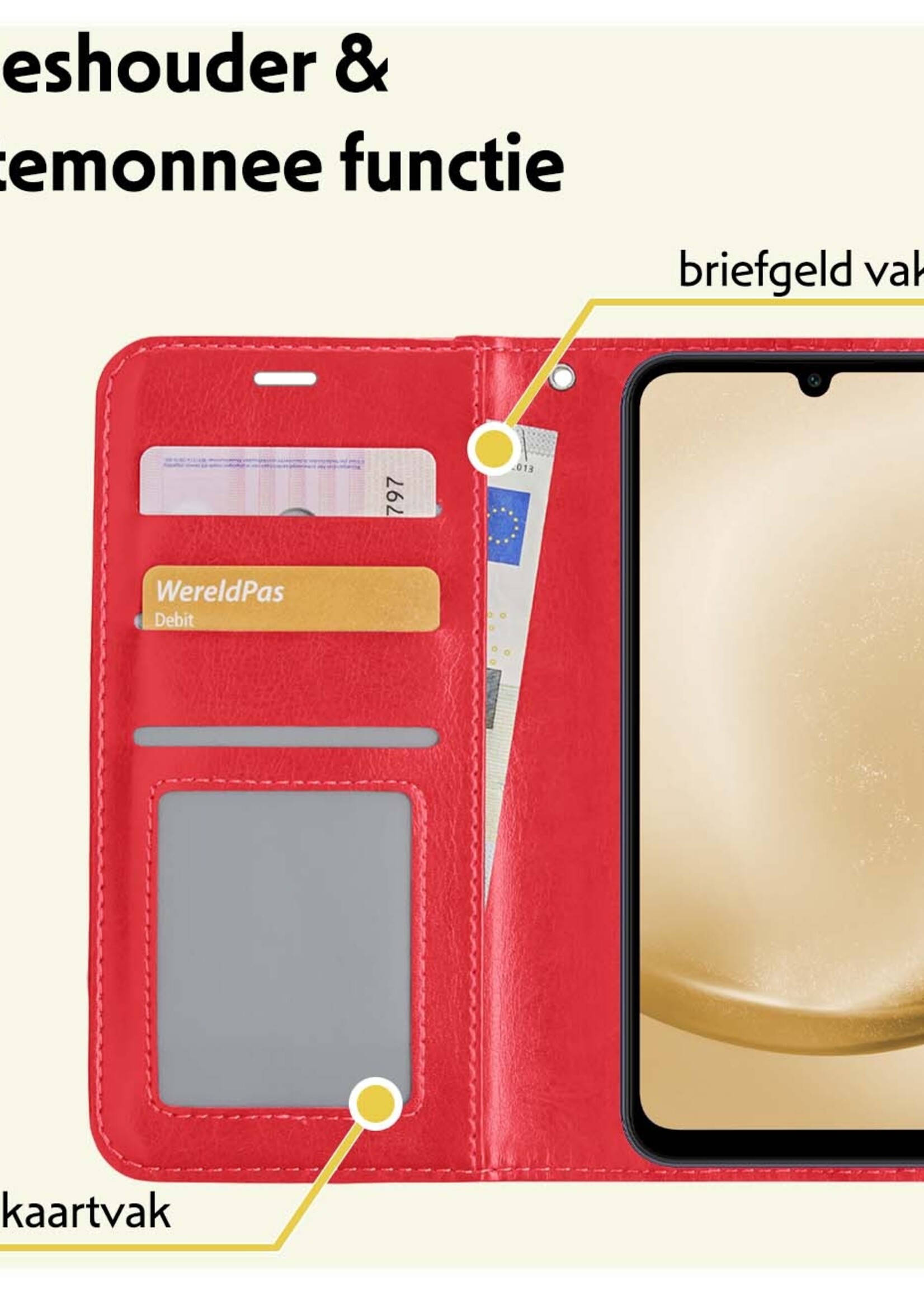 LUQ Hoesje Geschikt voor Samsung A25 Hoesje Book Case Hoes Wallet Cover - Hoes Geschikt voor Samsung Galaxy A25 Hoesje Bookcase Hoes - Rood