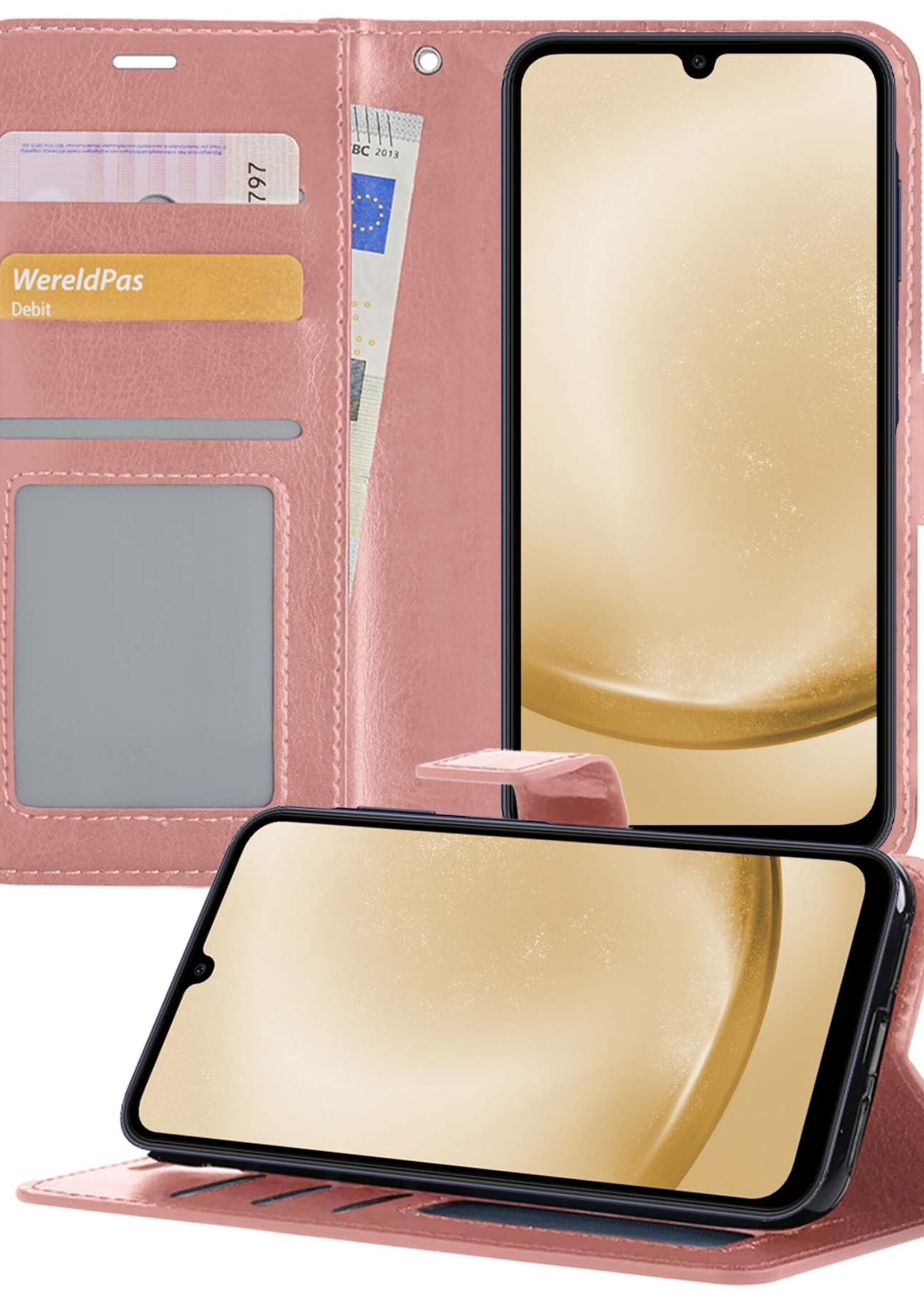 LUQ Hoesje Geschikt voor Samsung A25 Hoesje Book Case Hoes Wallet Cover - Hoes Geschikt voor Samsung Galaxy A25 Hoesje Bookcase Hoes - Rosé goud