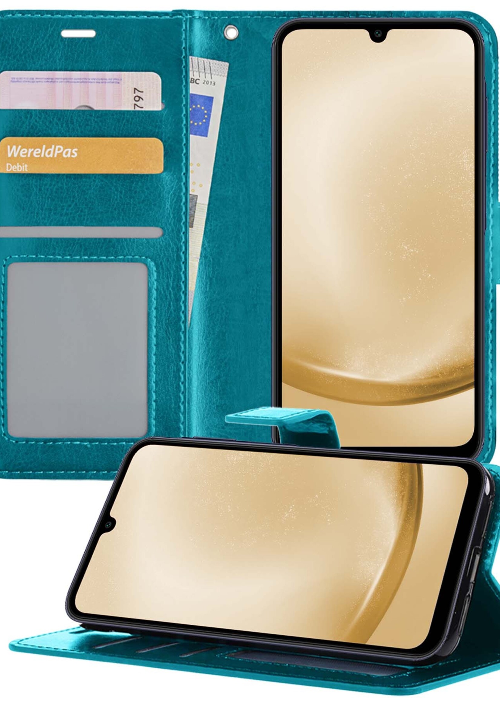 LUQ Hoesje Geschikt voor Samsung A25 Hoesje Book Case Hoes Wallet Cover - Hoes Geschikt voor Samsung Galaxy A25 Hoesje Bookcase Hoes - Turquoise
