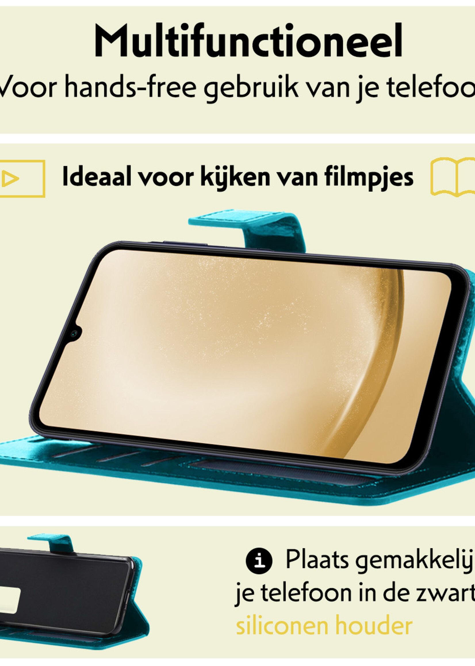 LUQ Hoesje Geschikt voor Samsung A25 Hoesje Book Case Hoes Wallet Cover - Hoes Geschikt voor Samsung Galaxy A25 Hoesje Bookcase Hoes - Turquoise