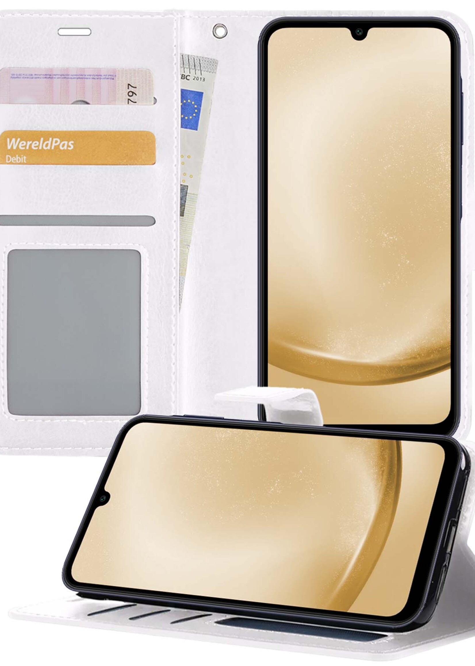 LUQ Hoesje Geschikt voor Samsung A25 Hoesje Book Case Hoes Wallet Cover - Hoes Geschikt voor Samsung Galaxy A25 Hoesje Bookcase Hoes - Wit