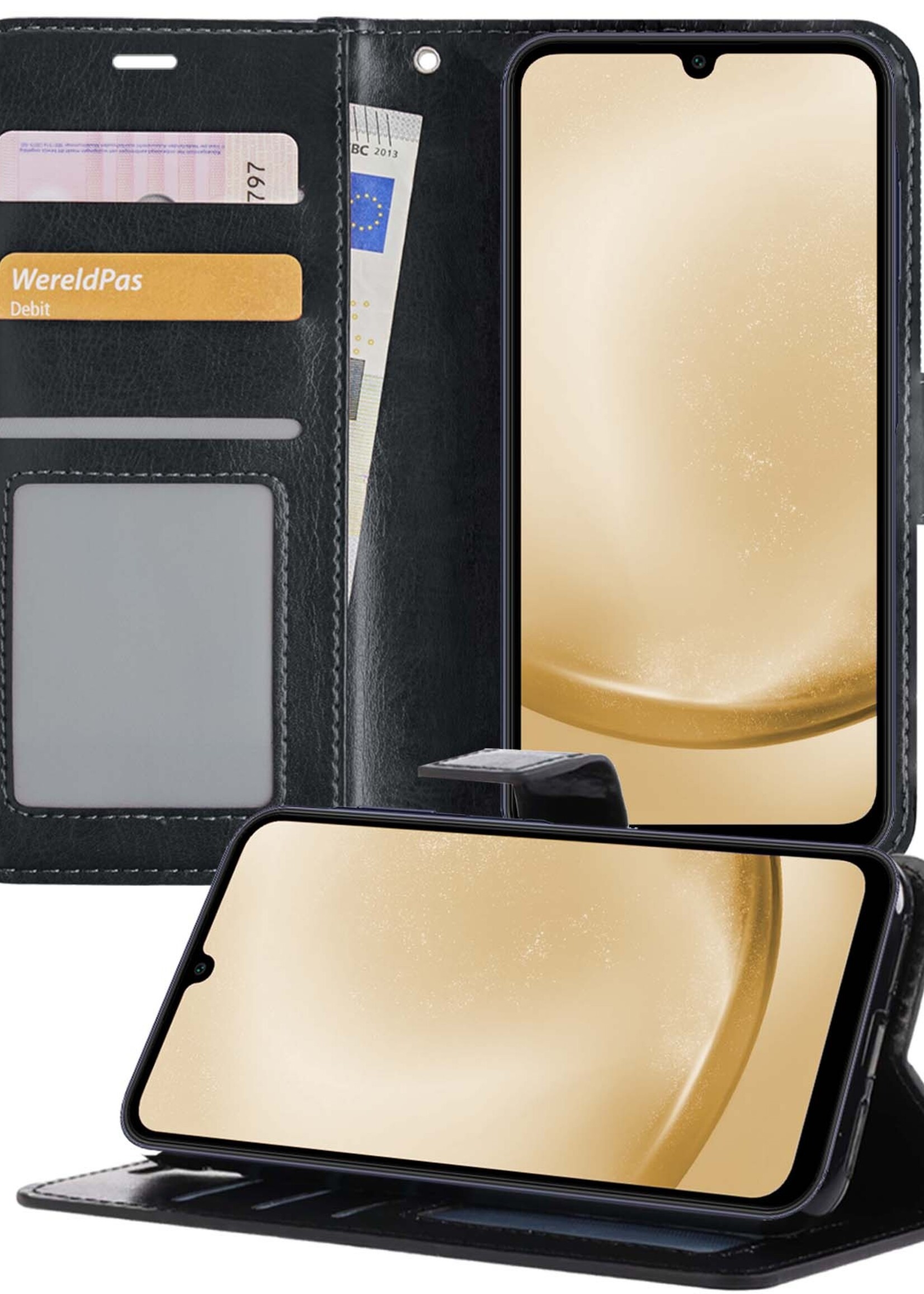 LUQ Hoesje Geschikt voor Samsung A25 Hoesje Book Case Hoes Wallet Cover - Hoes Geschikt voor Samsung Galaxy A25 Hoesje Bookcase Hoes - Zwart