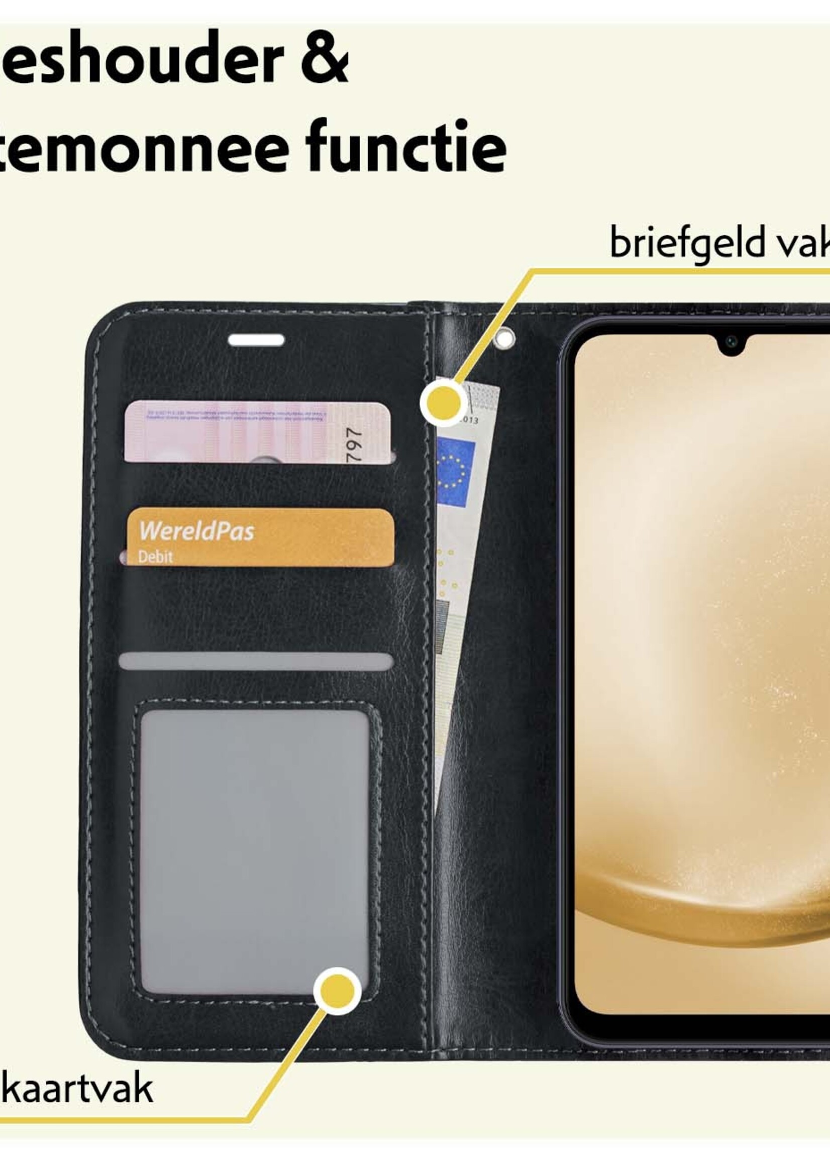 LUQ Hoesje Geschikt voor Samsung A25 Hoesje Book Case Hoes Wallet Cover - Hoes Geschikt voor Samsung Galaxy A25 Hoesje Bookcase Hoes - Zwart