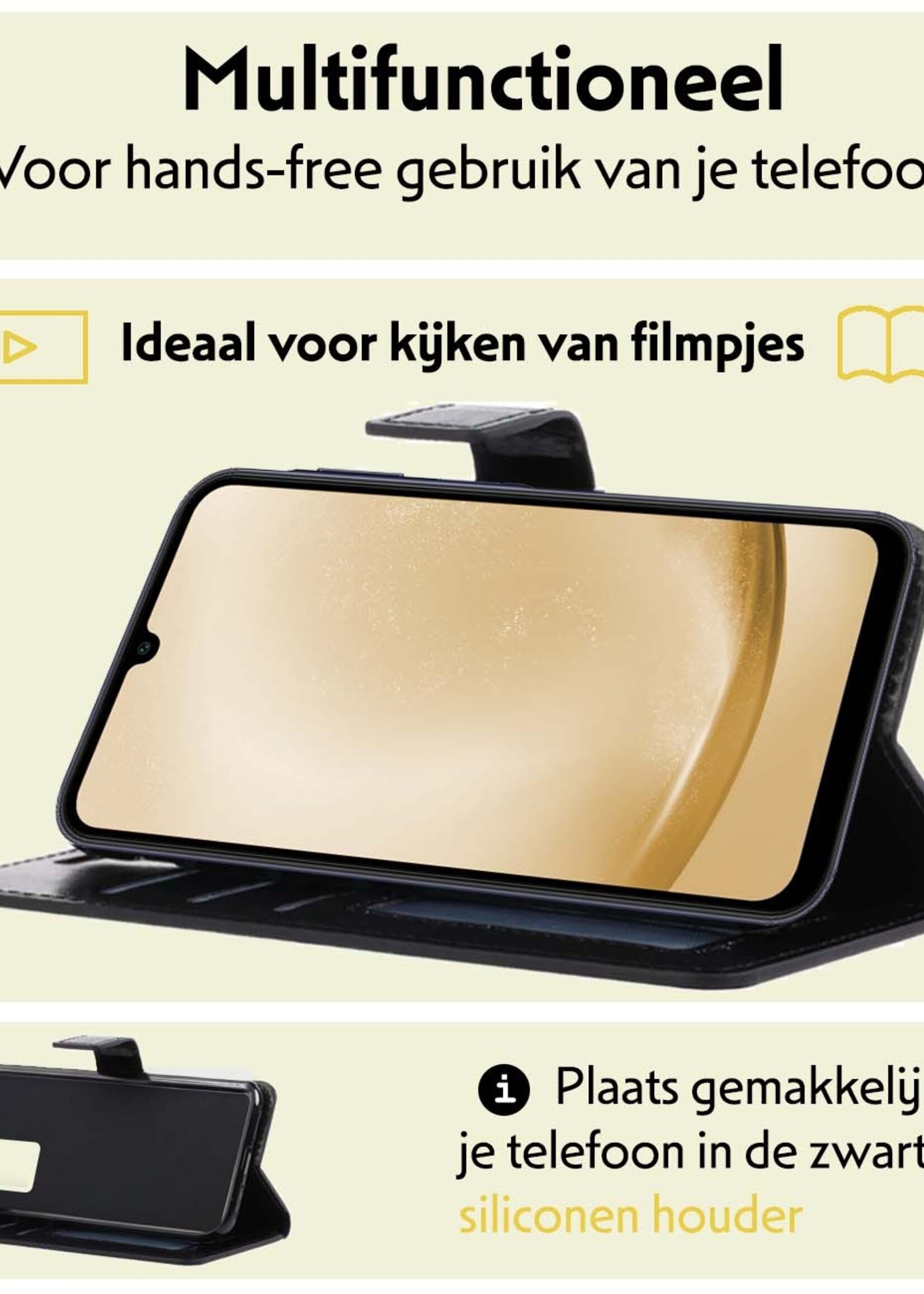 LUQ Hoesje Geschikt voor Samsung A25 Hoesje Book Case Hoes Wallet Cover - Hoes Geschikt voor Samsung Galaxy A25 Hoesje Bookcase Hoes - Zwart