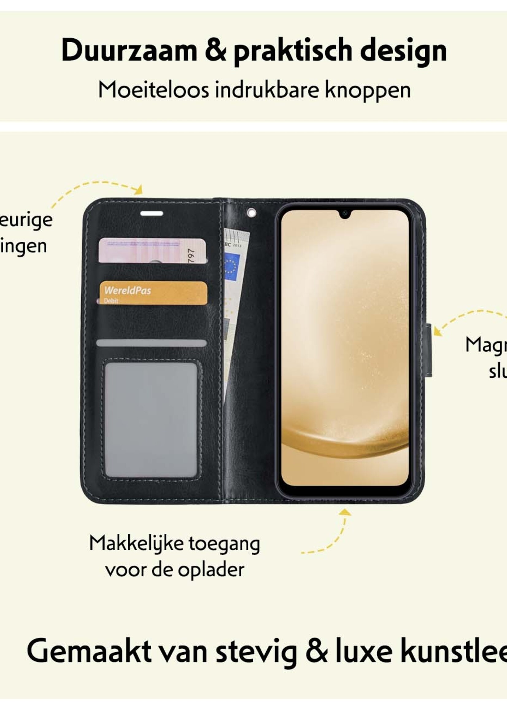 LUQ Hoesje Geschikt voor Samsung A25 Hoesje Book Case Hoes Wallet Cover - Hoes Geschikt voor Samsung Galaxy A25 Hoesje Bookcase Hoes - Zwart