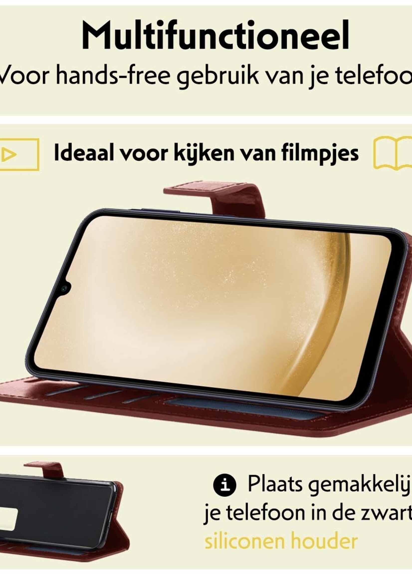 LUQ Hoesje Geschikt voor Samsung A25 Hoesje Book Case Hoes Wallet Cover Met Screenprotector - Hoes Geschikt voor Samsung Galaxy A25 Hoesje Bookcase Hoes - Bruin