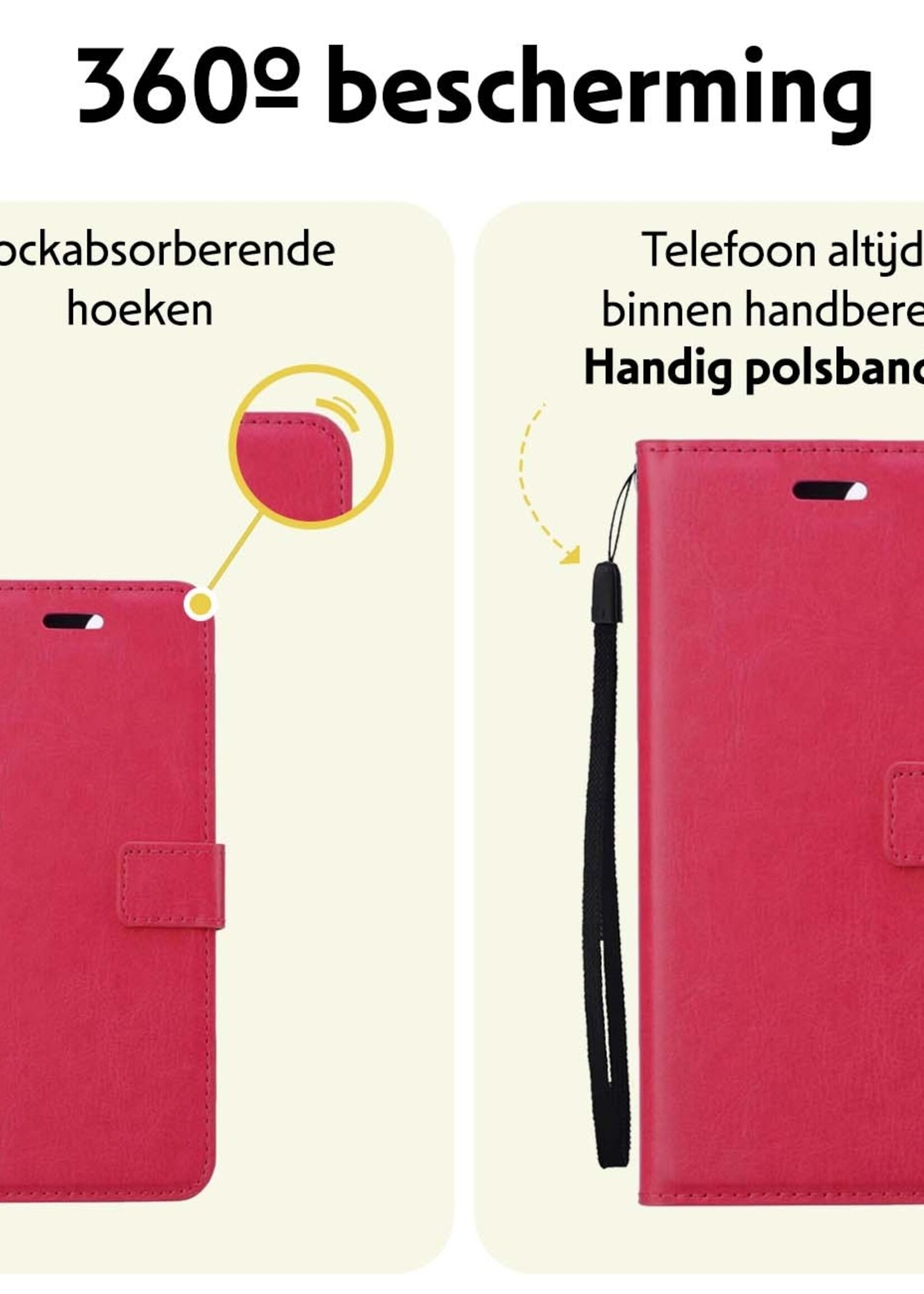 LUQ Hoesje Geschikt voor Samsung A25 Hoesje Book Case Hoes Wallet Cover Met Screenprotector - Hoes Geschikt voor Samsung Galaxy A25 Hoesje Bookcase Hoes - Donkerroze