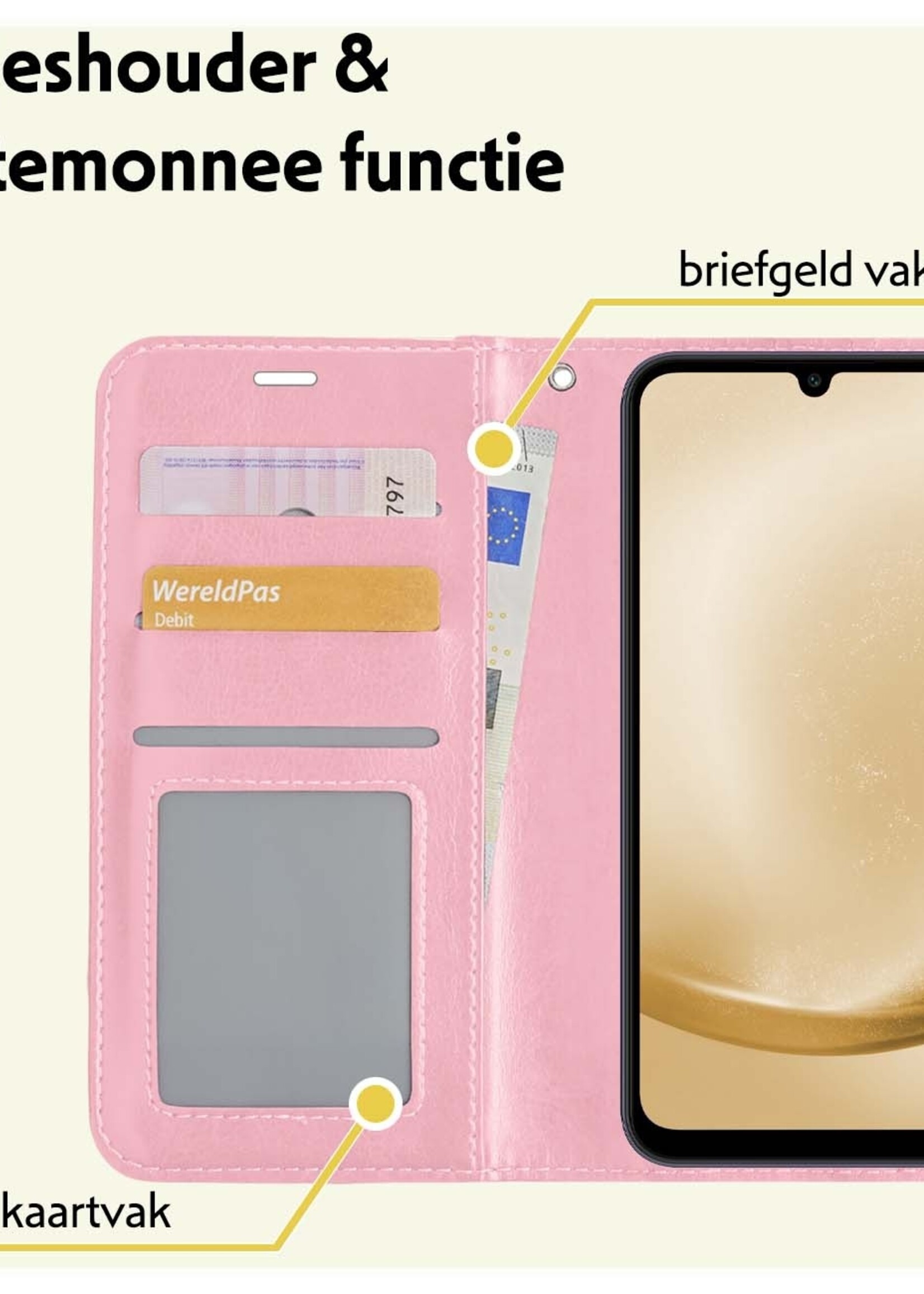 LUQ Hoesje Geschikt voor Samsung A25 Hoesje Book Case Hoes Wallet Cover Met Screenprotector - Hoes Geschikt voor Samsung Galaxy A25 Hoesje Bookcase Hoes - Lichtroze