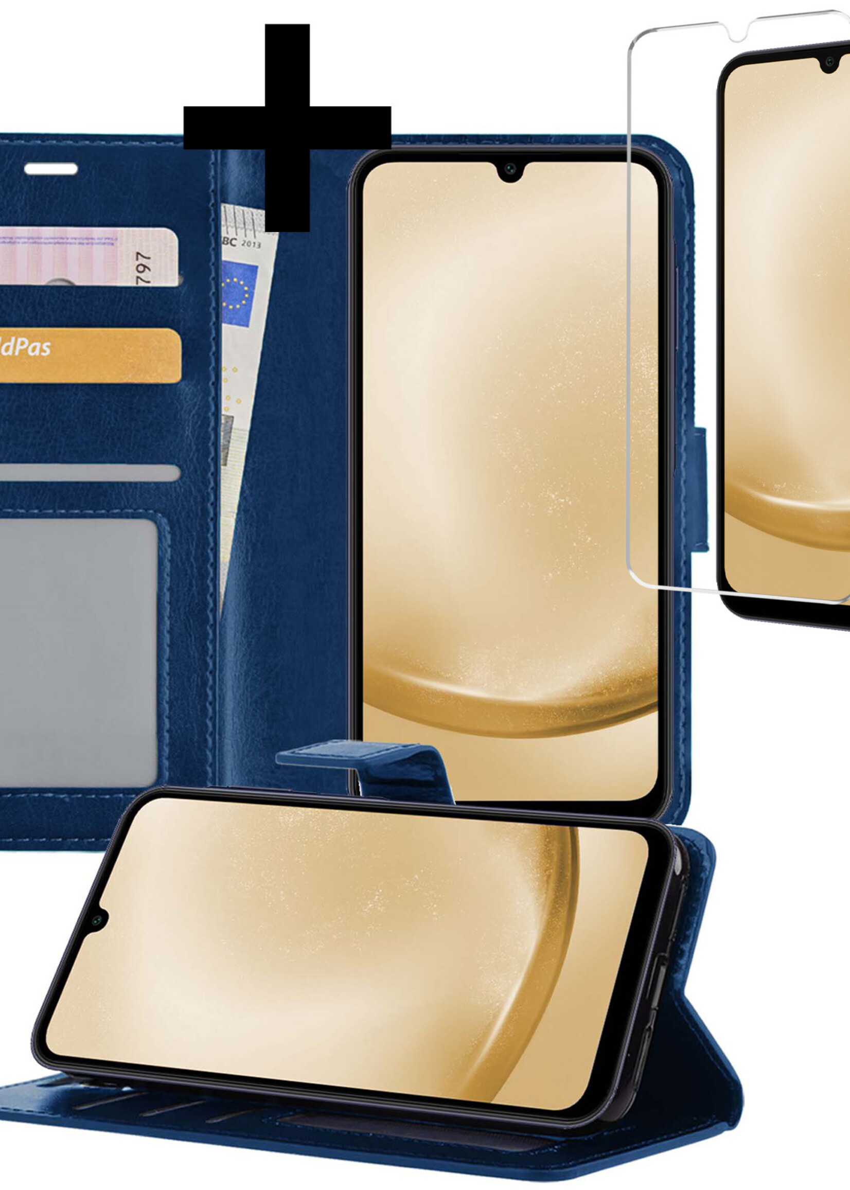 LUQ Hoesje Geschikt voor Samsung A25 Hoesje Book Case Hoes Wallet Cover Met Screenprotector - Hoes Geschikt voor Samsung Galaxy A25 Hoesje Bookcase Hoes - Donkerblauw