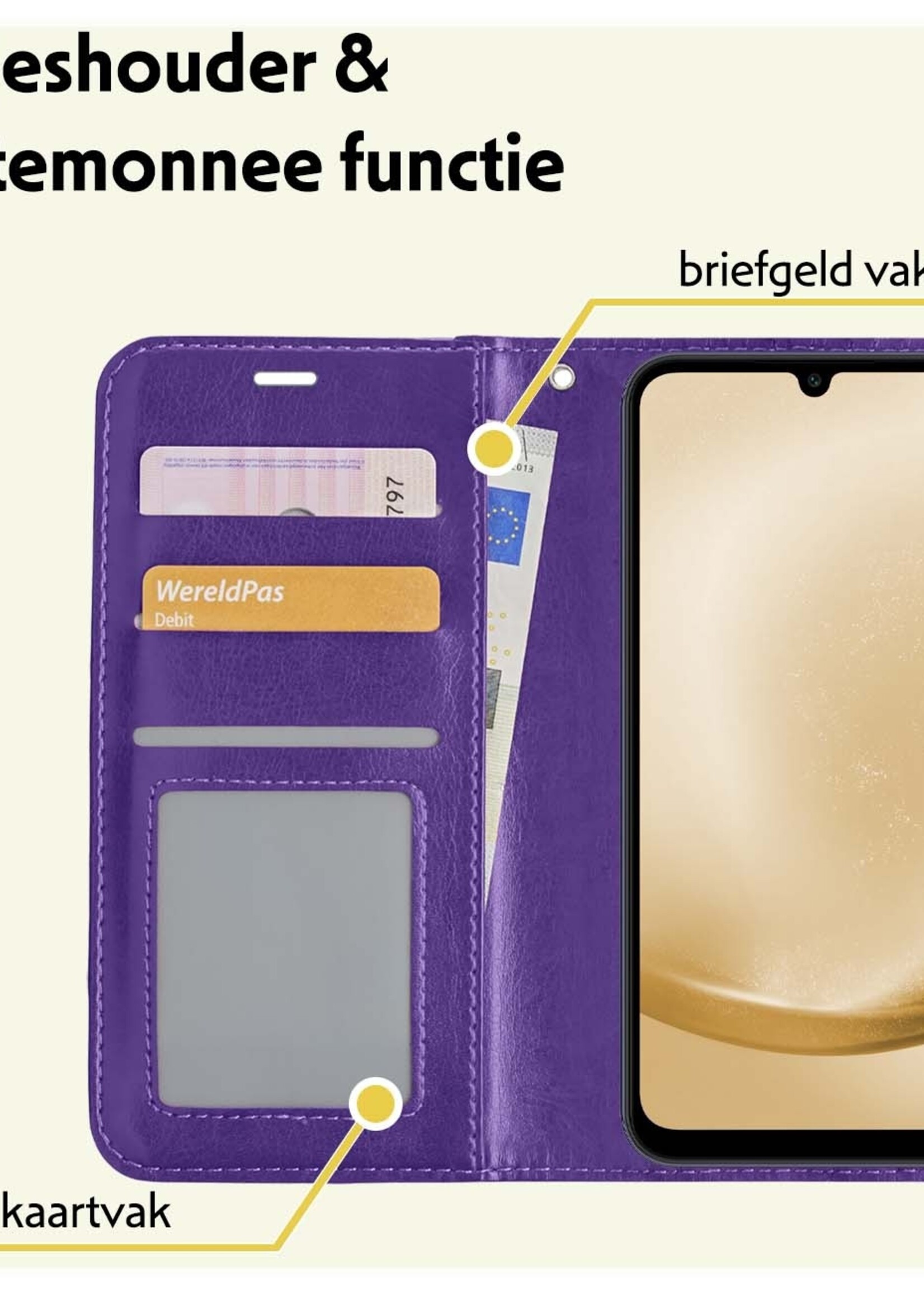 LUQ Hoesje Geschikt voor Samsung A25 Hoesje Book Case Hoes Wallet Cover Met Screenprotector - Hoes Geschikt voor Samsung Galaxy A25 Hoesje Bookcase Hoes - Paars