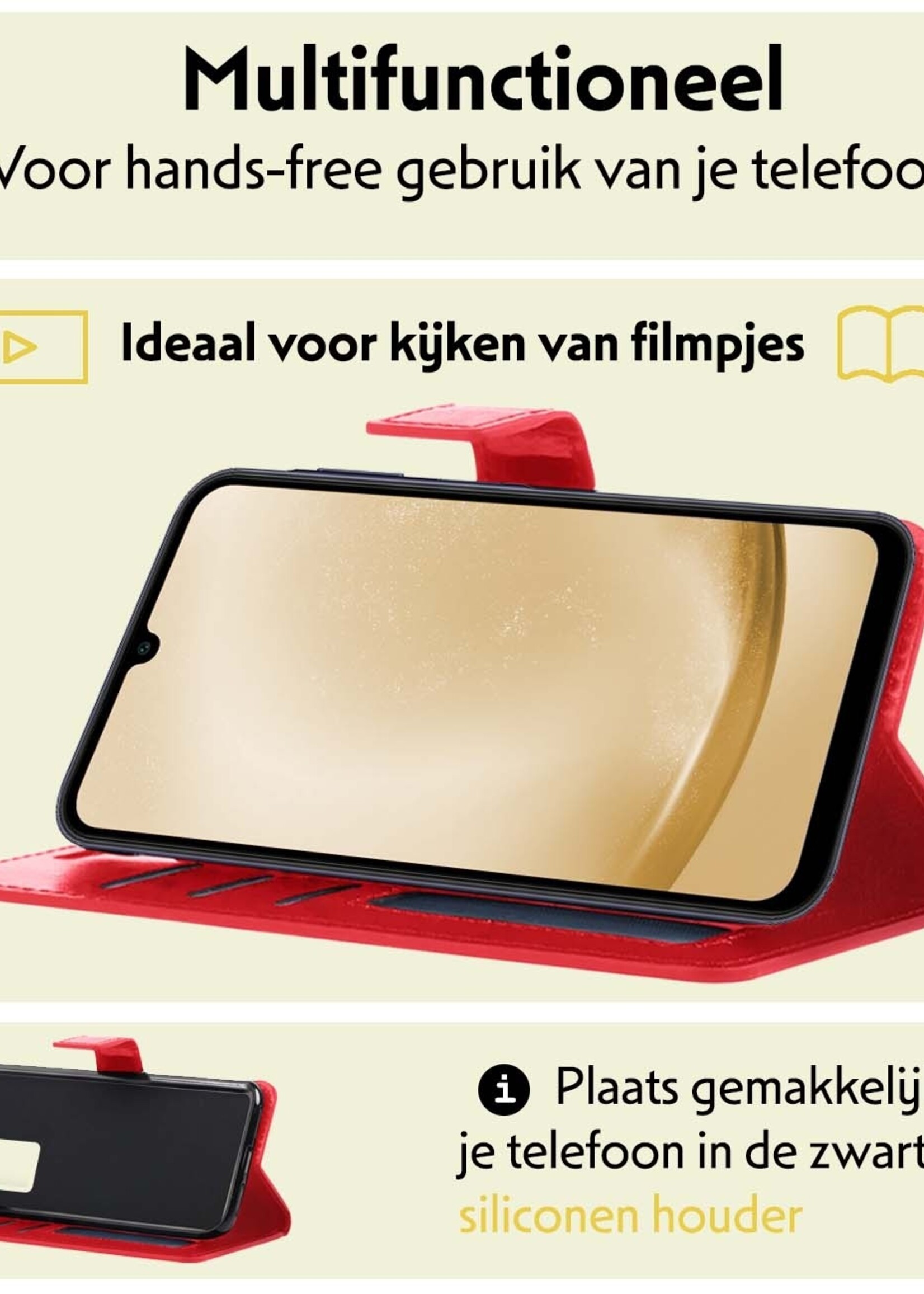 LUQ Hoesje Geschikt voor Samsung A25 Hoesje Book Case Hoes Wallet Cover Met Screenprotector - Hoes Geschikt voor Samsung Galaxy A25 Hoesje Bookcase Hoes - Rood