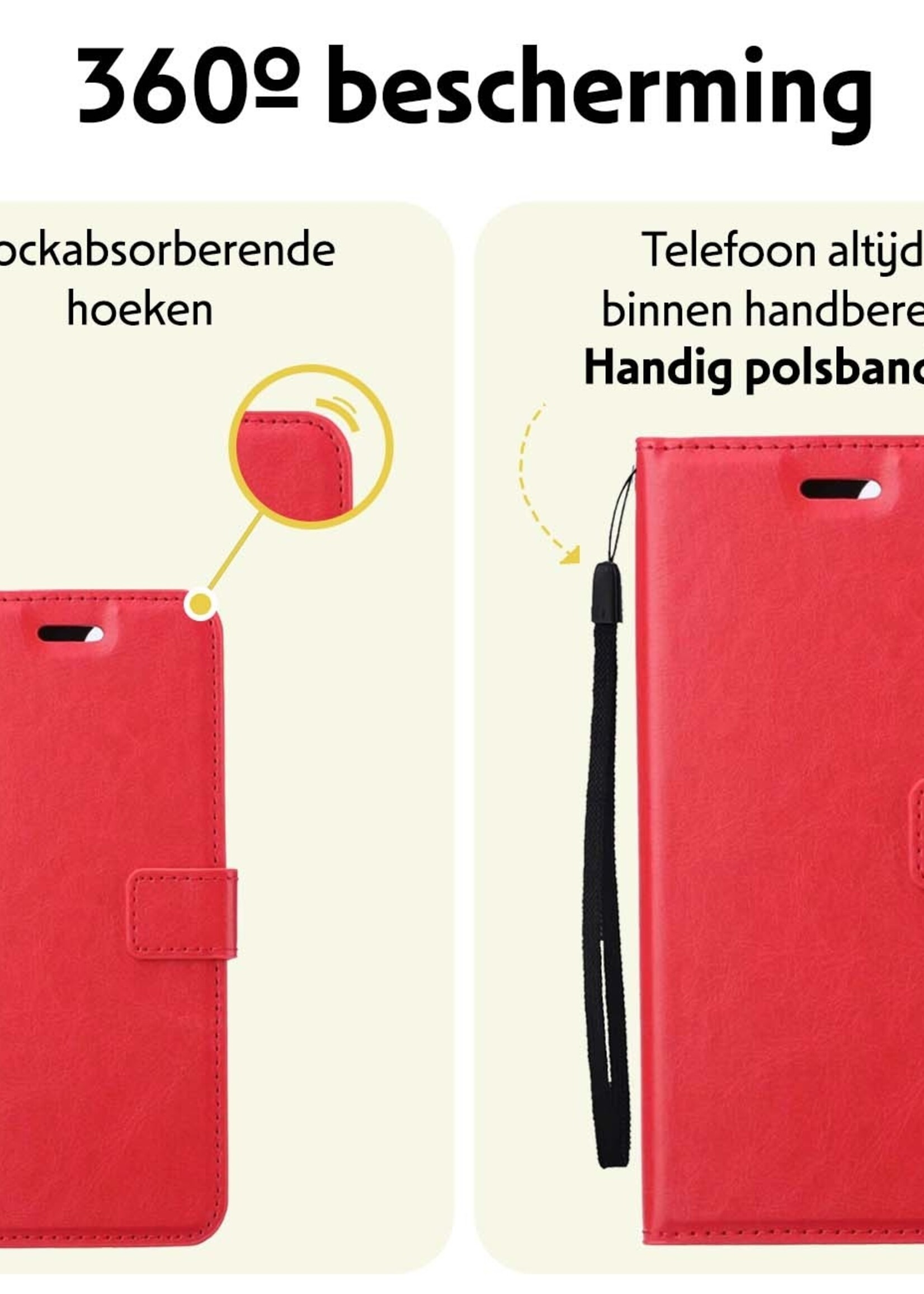 LUQ Hoesje Geschikt voor Samsung A25 Hoesje Book Case Hoes Wallet Cover Met Screenprotector - Hoes Geschikt voor Samsung Galaxy A25 Hoesje Bookcase Hoes - Rood