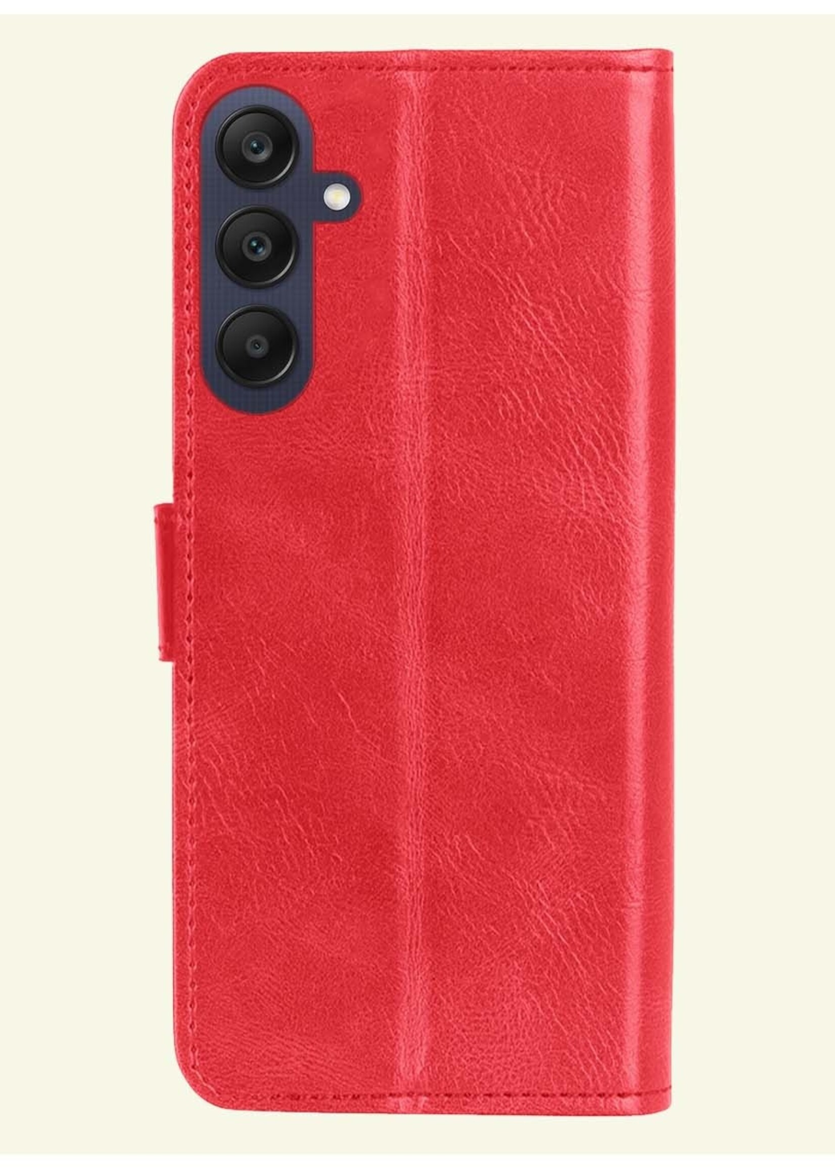 LUQ Hoesje Geschikt voor Samsung A25 Hoesje Book Case Hoes Wallet Cover Met Screenprotector - Hoes Geschikt voor Samsung Galaxy A25 Hoesje Bookcase Hoes - Rood